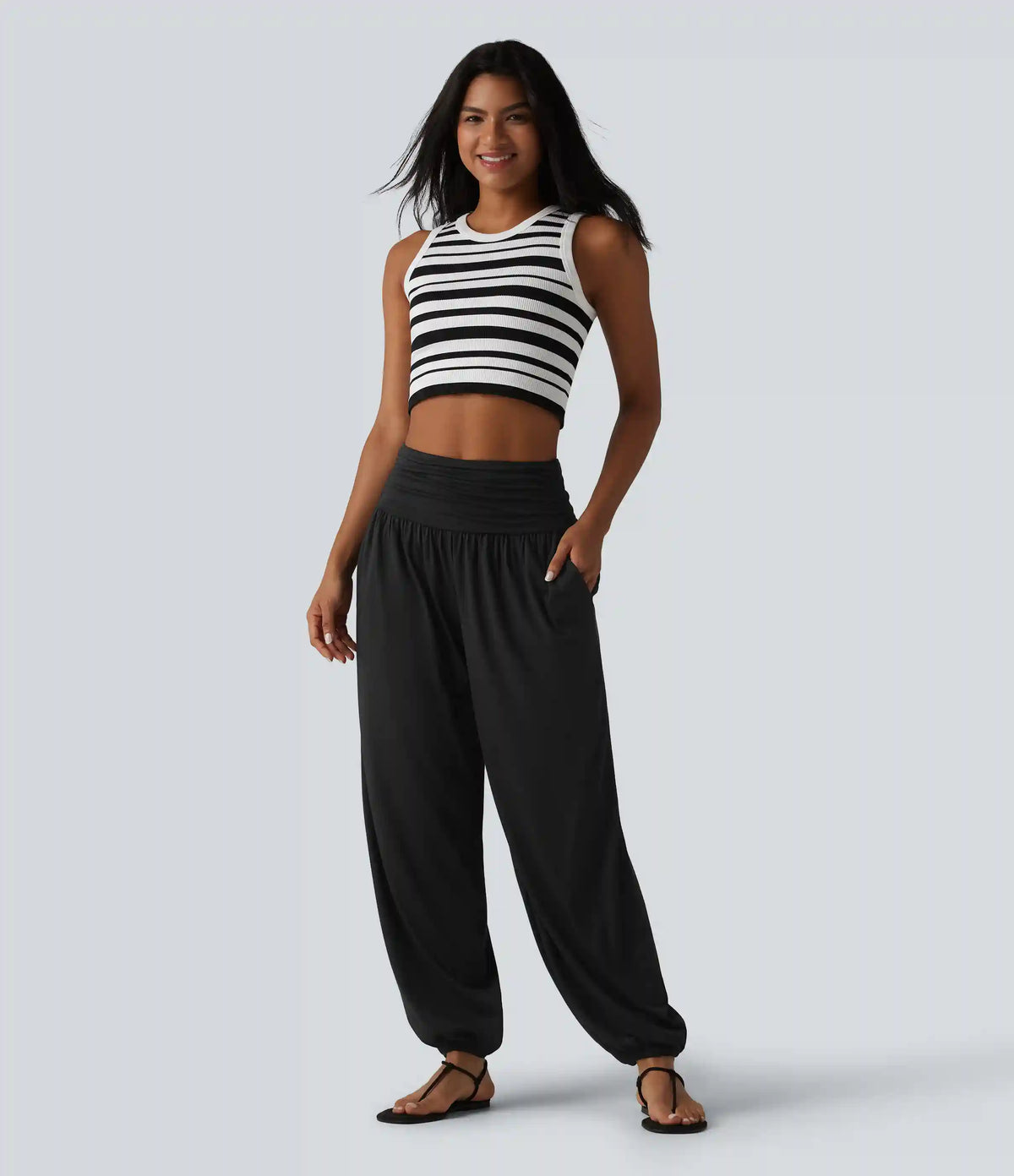 High Waisted Ruched Casual Joggers with Pockets