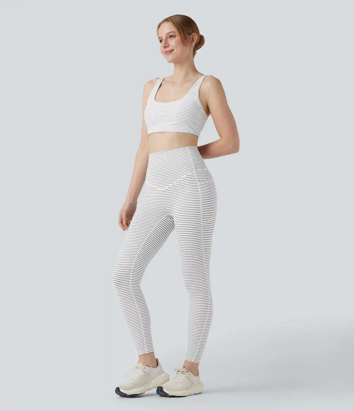 High Waisted Tummy Control Stripe Yoga Leggings with Pockets