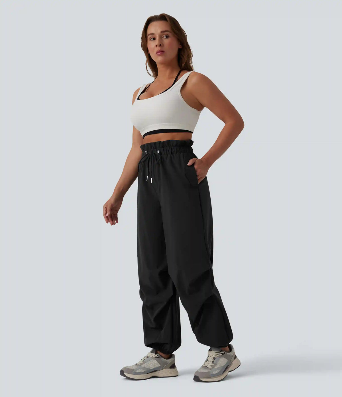 High Waisted Drawstring Parachute Workout Joggers with Pockets