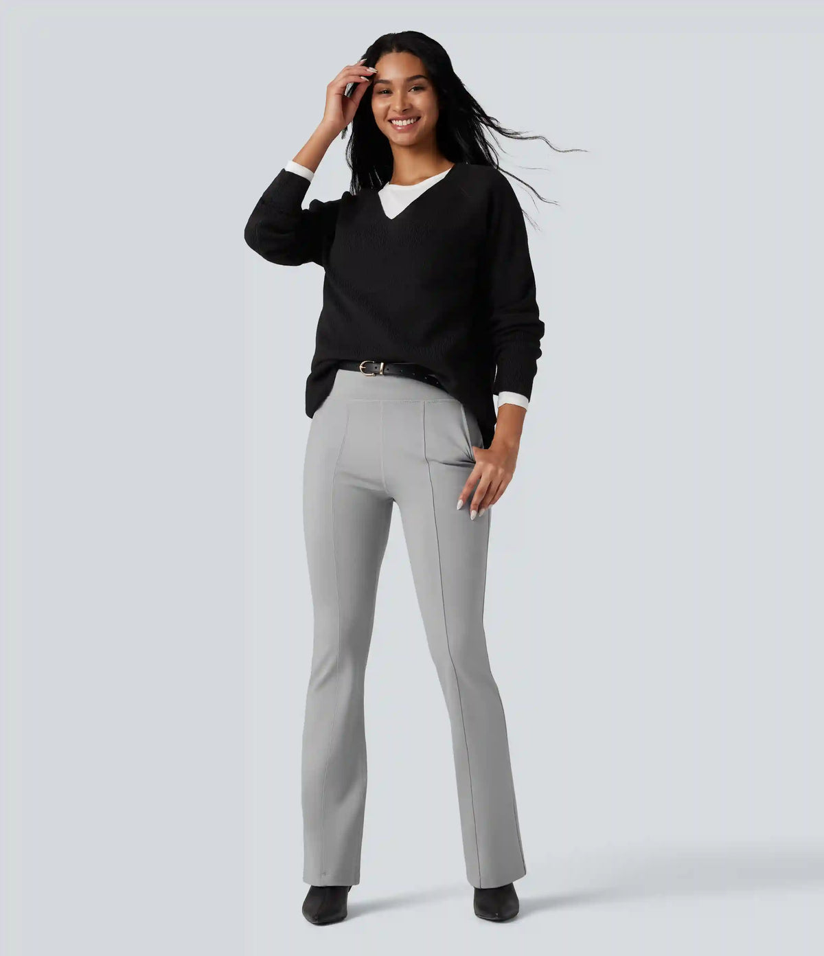 High Waisted Work Flare Pants with Pockets