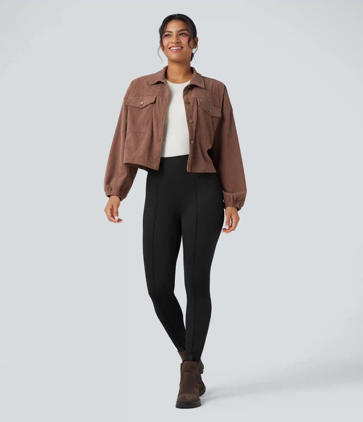 High Waisted Tummy Control Suede Casual 7/8 Leggings