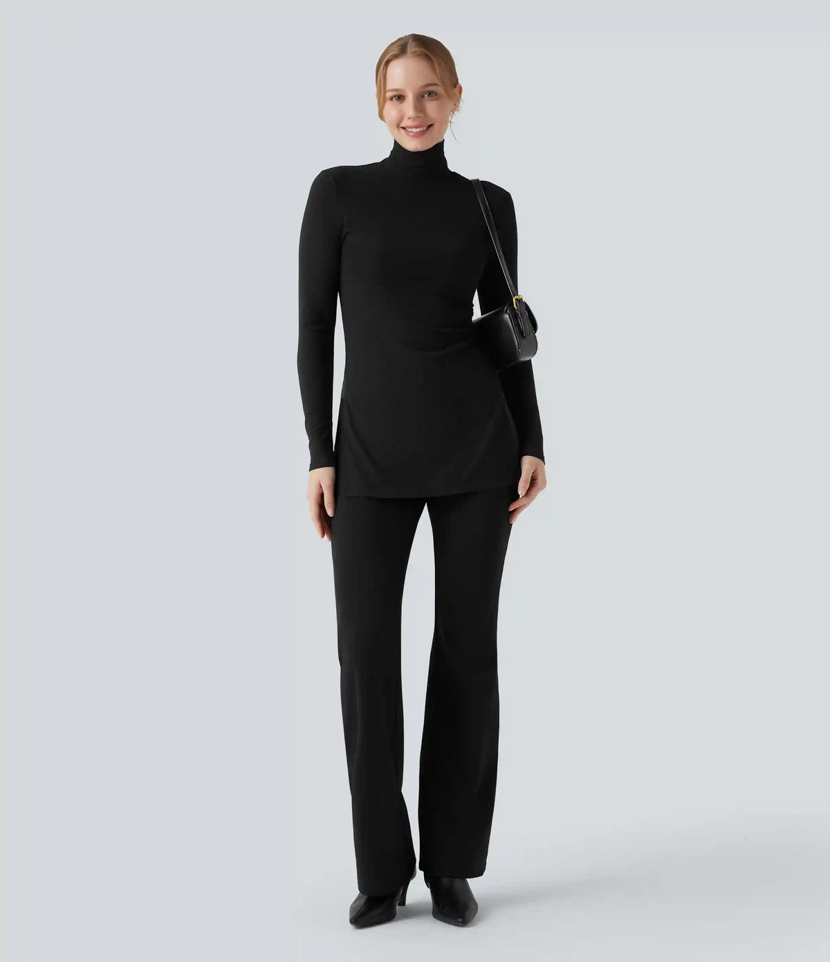Ribbed Knit High Neck Long Sleeve Casual T-Shirt