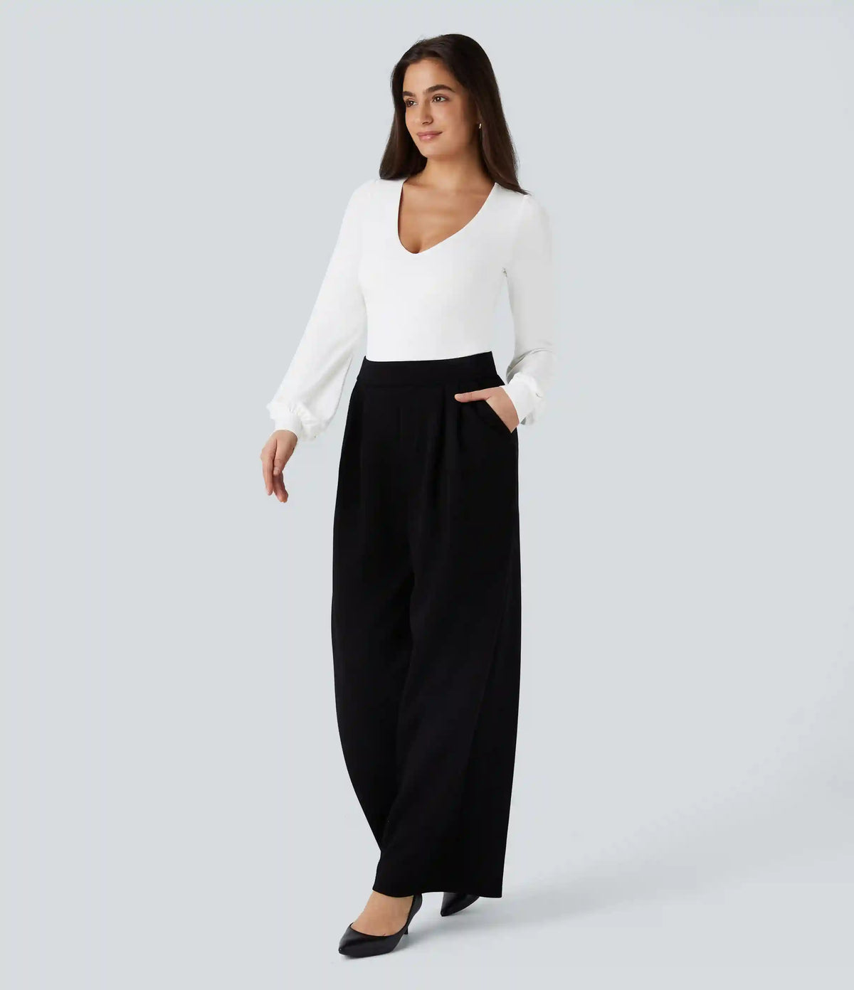 V Neck Long Sleeve Work Bodysuit