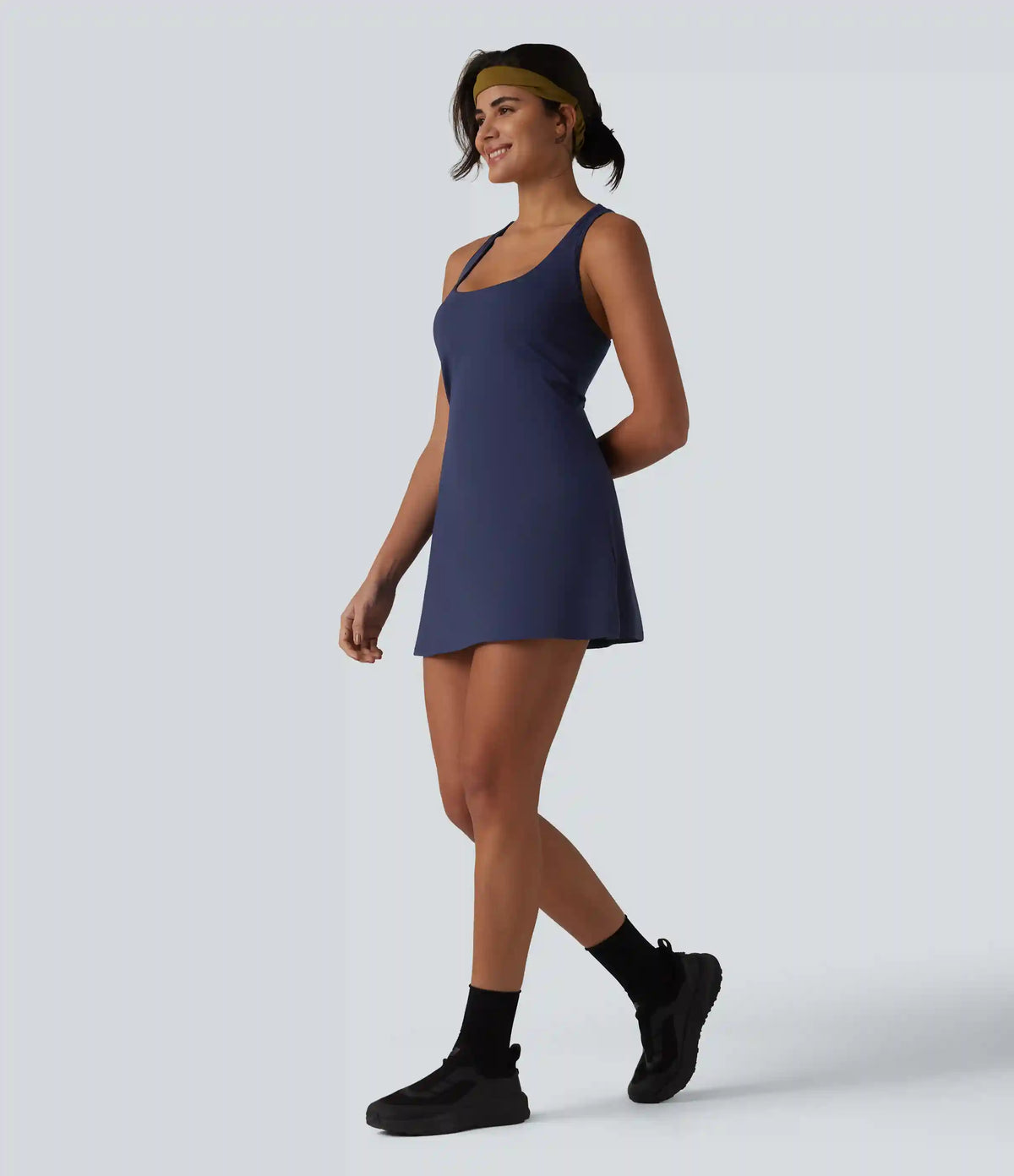 SoftlyZero™ Airy Crisscross Racerback Breathable Mesh 2-piece Built-in Bra InstantCool Dance Active Dress with Pockets