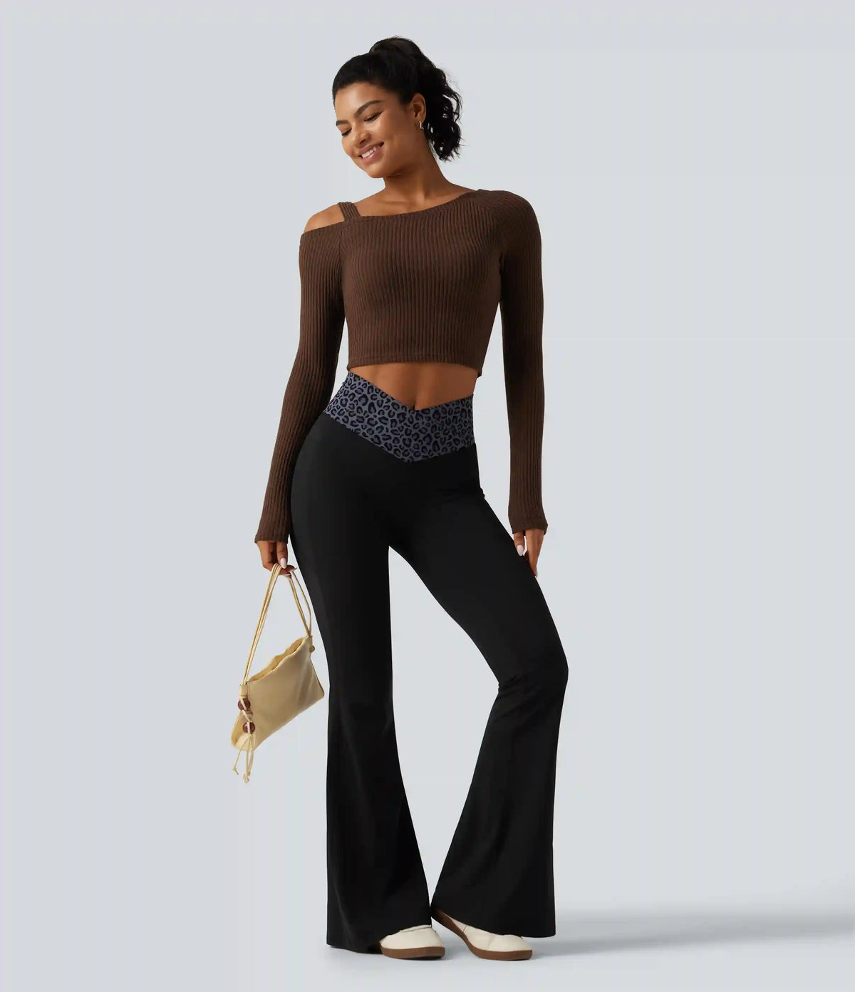Halara UltraSculpt™ Leopard Print High Waisted Crossover InstantCool Casual Flare Pants with Pockets