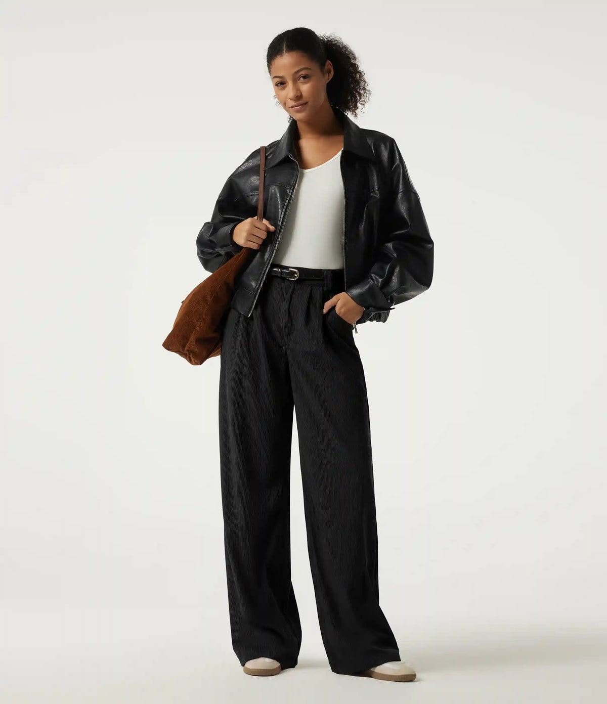 Mid Rise Straight Leg Corduroy Casual Pants with Pockets