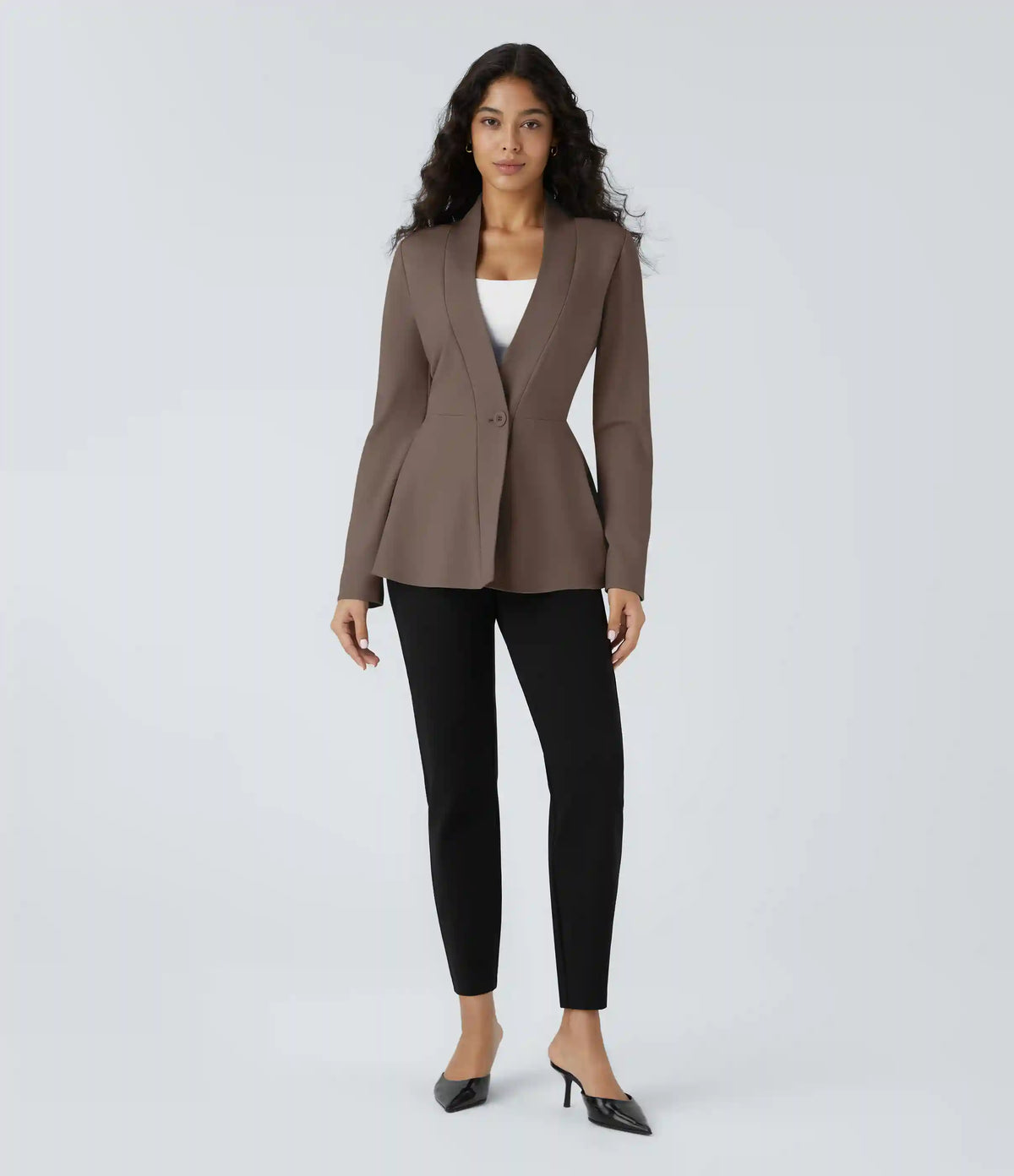 V Neck Single Front Work Peplum Jacket