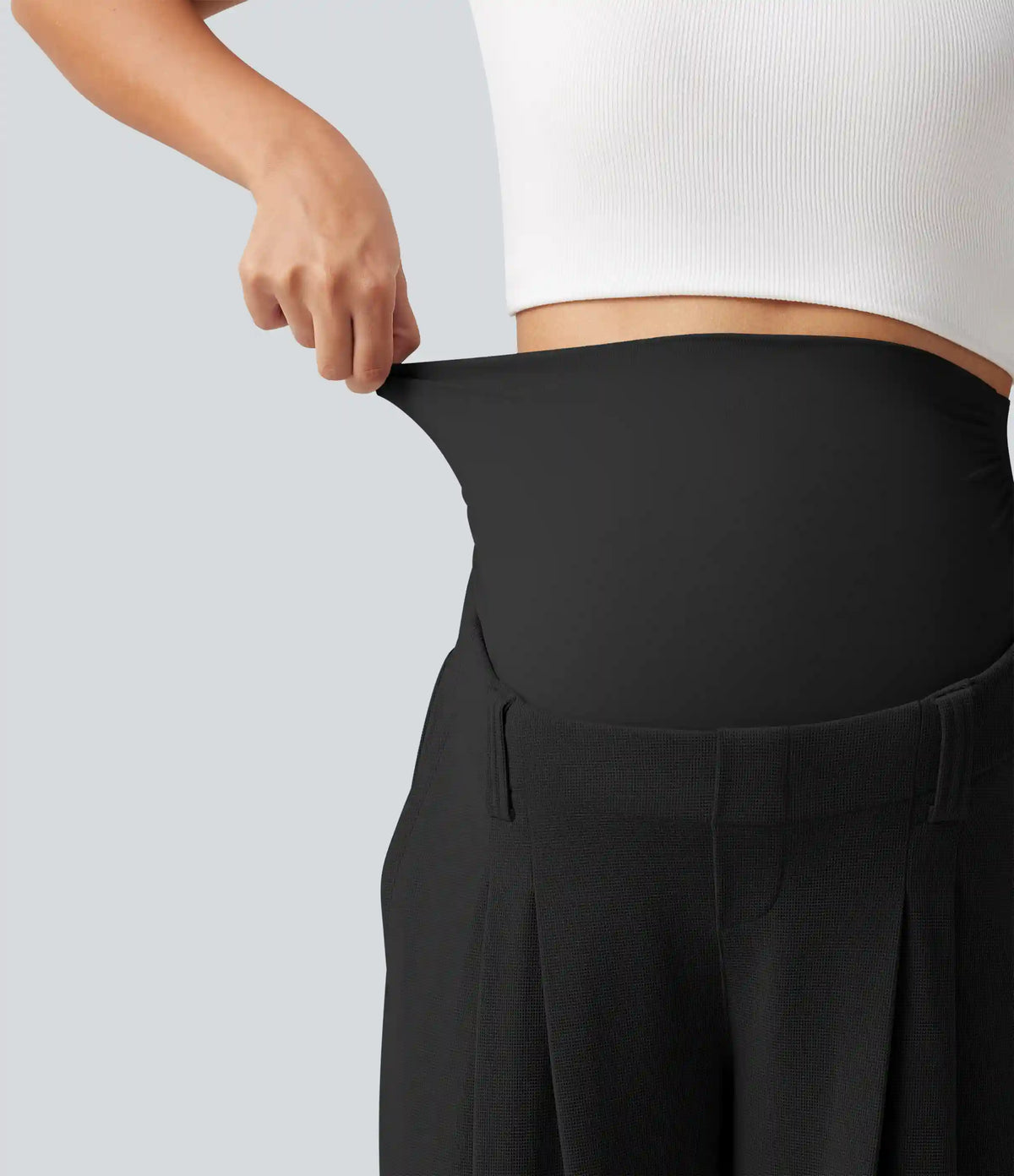 Super High Waisted Tapered Waffle Casual Maternity Joggers with Pockets
