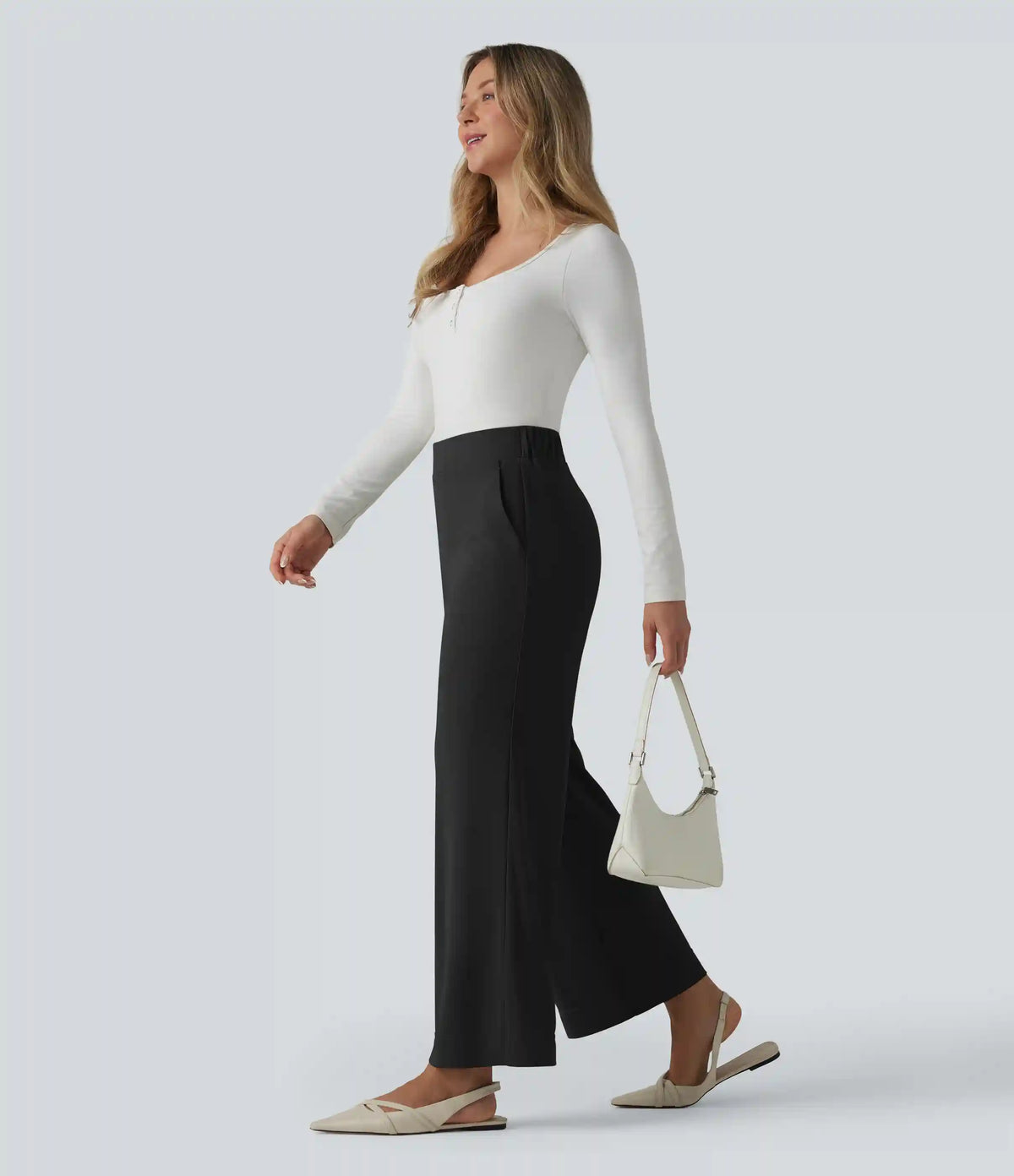 High Waisted Work Straight Leg Pants with Pockets