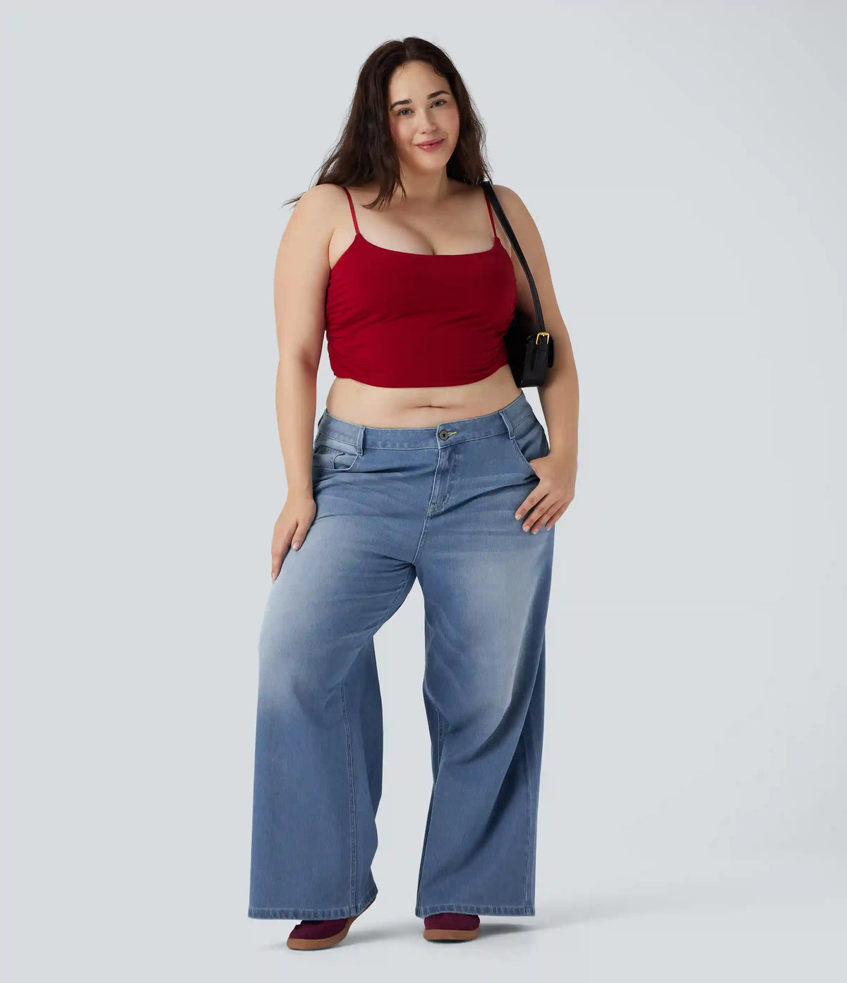 Plus Size Halara Flex™ Low Rise Wide Leg Washed Casual Jeans with Pockets