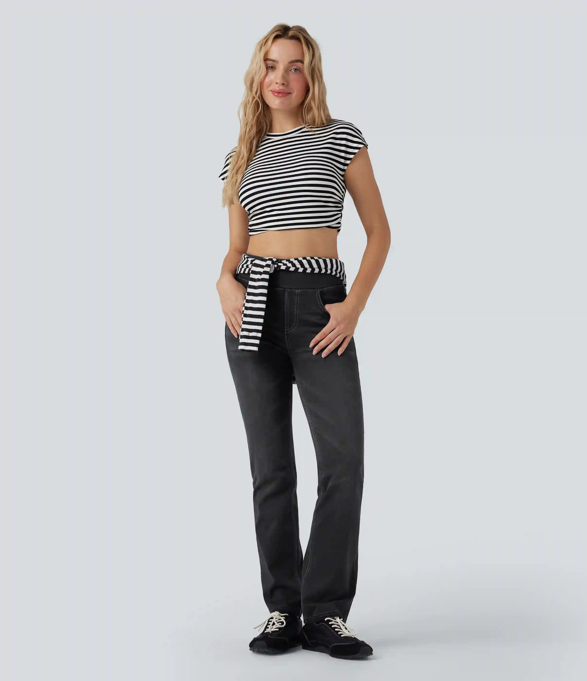 Halara Flex™ High Waisted Tummy Control Washed Casual Bootcut Jeans with Pockets
