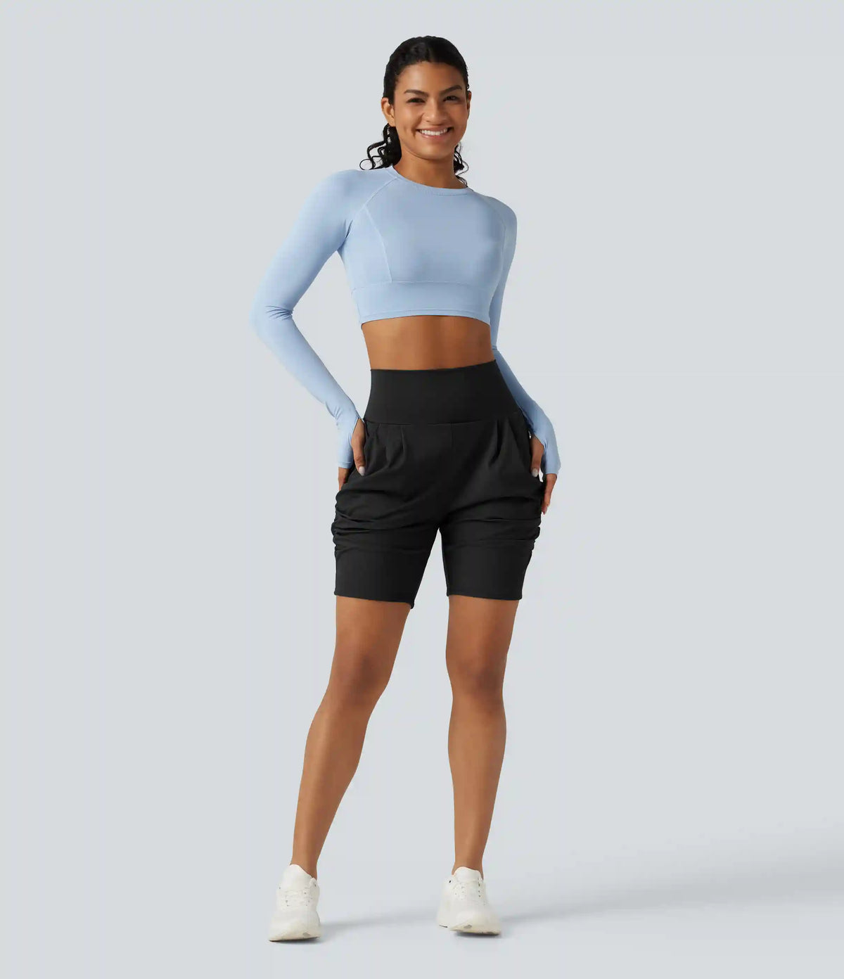SoftlyZero™ Airy High Waisted Ruched InstantCool Yoga Shorts 7'' with Pockets