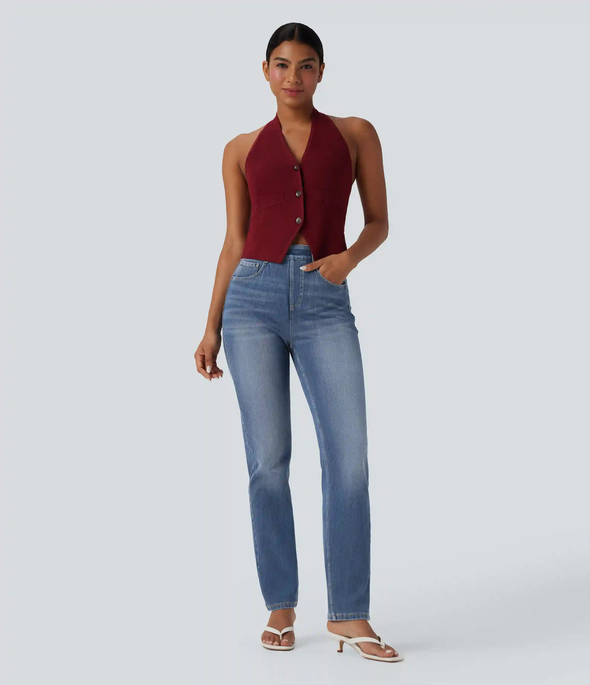 Halara Flex™ High Waisted Tummy Control Washed Casual Slim Jeans with Pockets