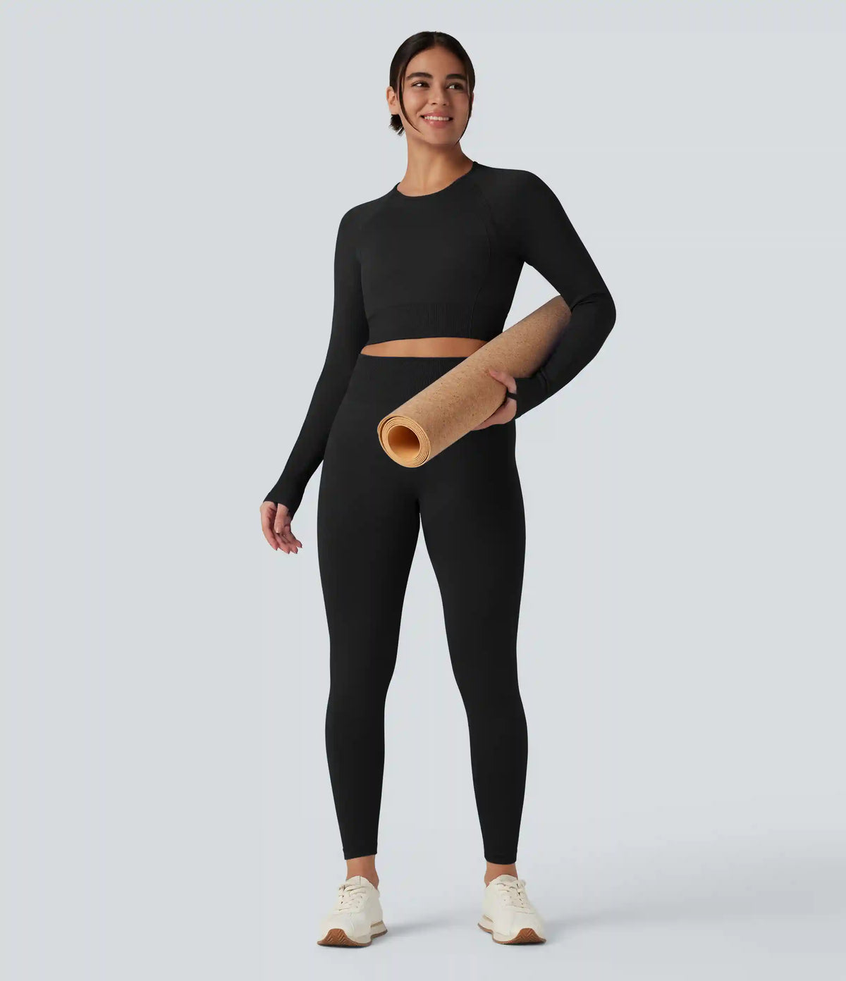 OneForm Seamless Flow Round Neck Long Sleeve Thumb Hole Cropped Yoga Sports Top