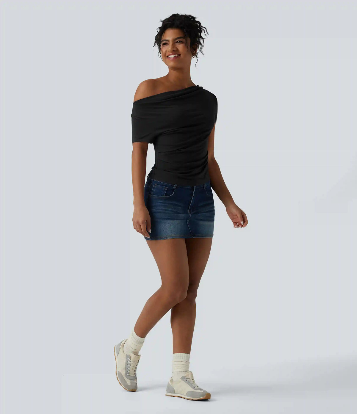Cowl Neck Short Sleeve Ruched Casual Top