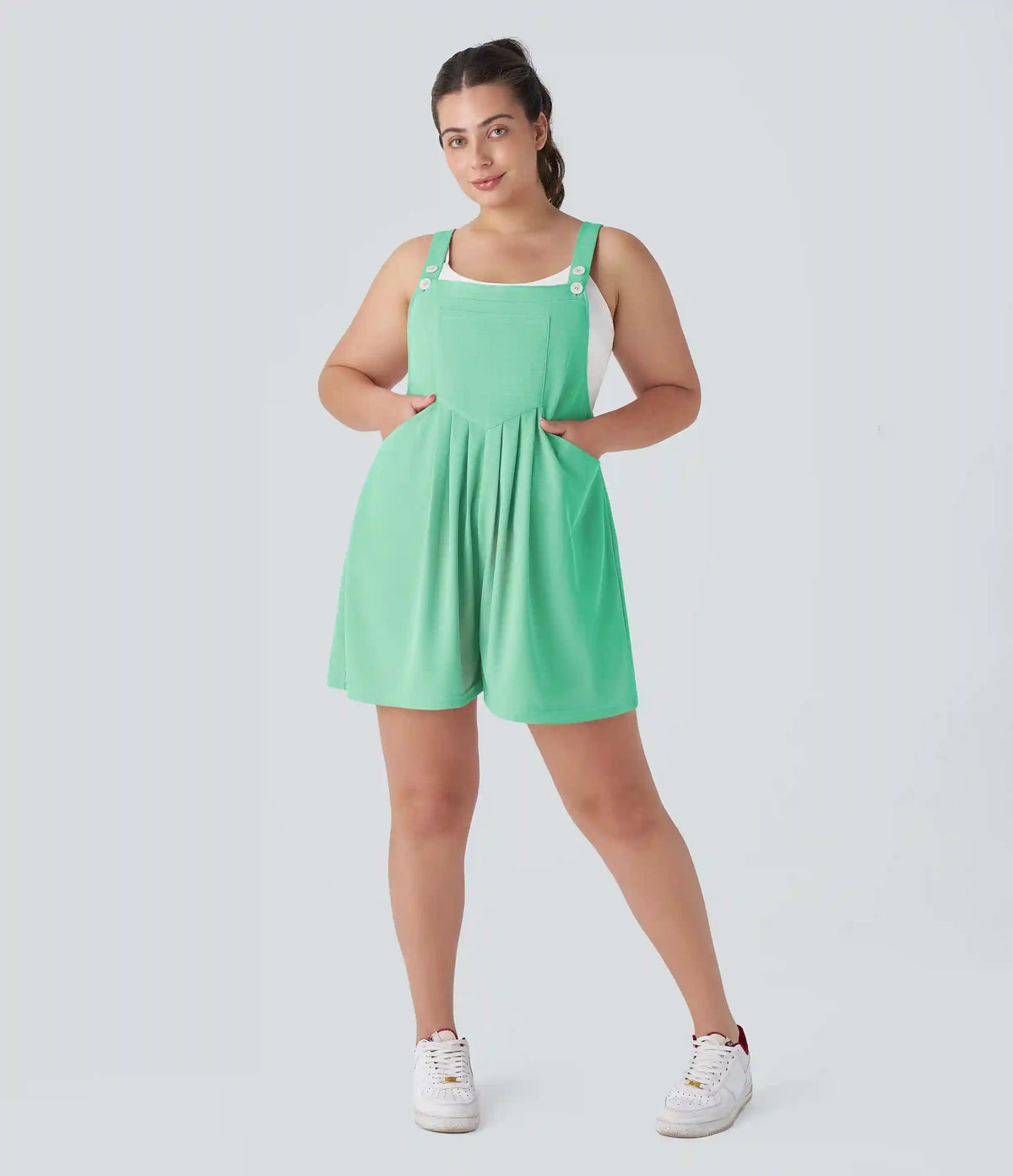 Pockets Waffle Casual Plus Size Short Overalls