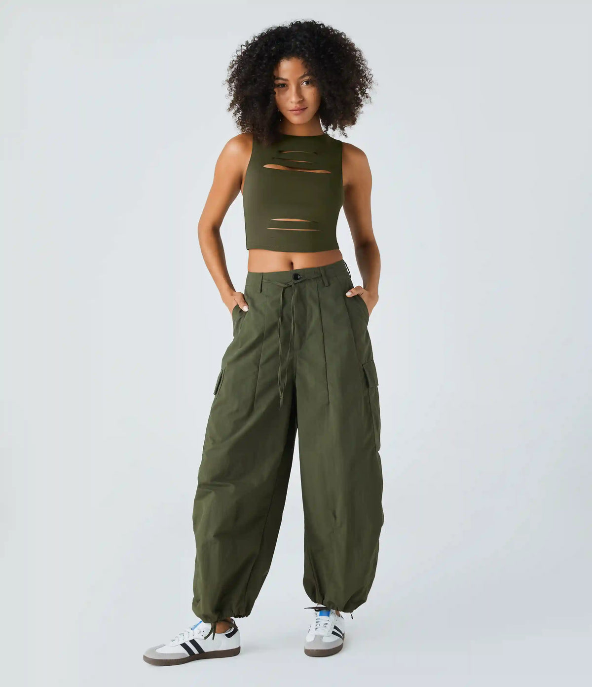 DayStretch Racerback Cut Out Ripped Cropped Casual Tank Top