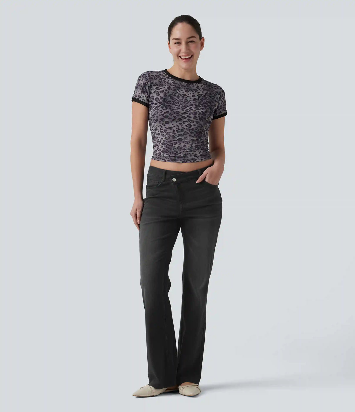 Halara Flex™ Asymmetric High Waisted Flare Casual Jeans with Pockets