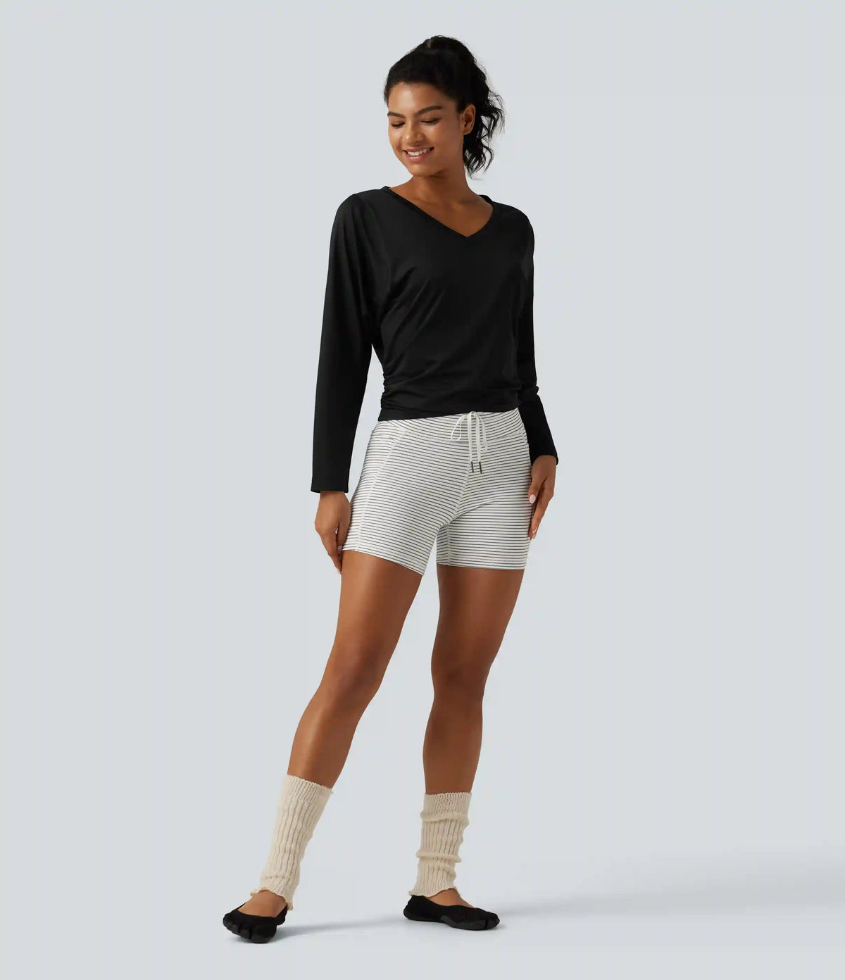 Sweetheart Neck Long Sleeve Ruched Yoga Sports Top