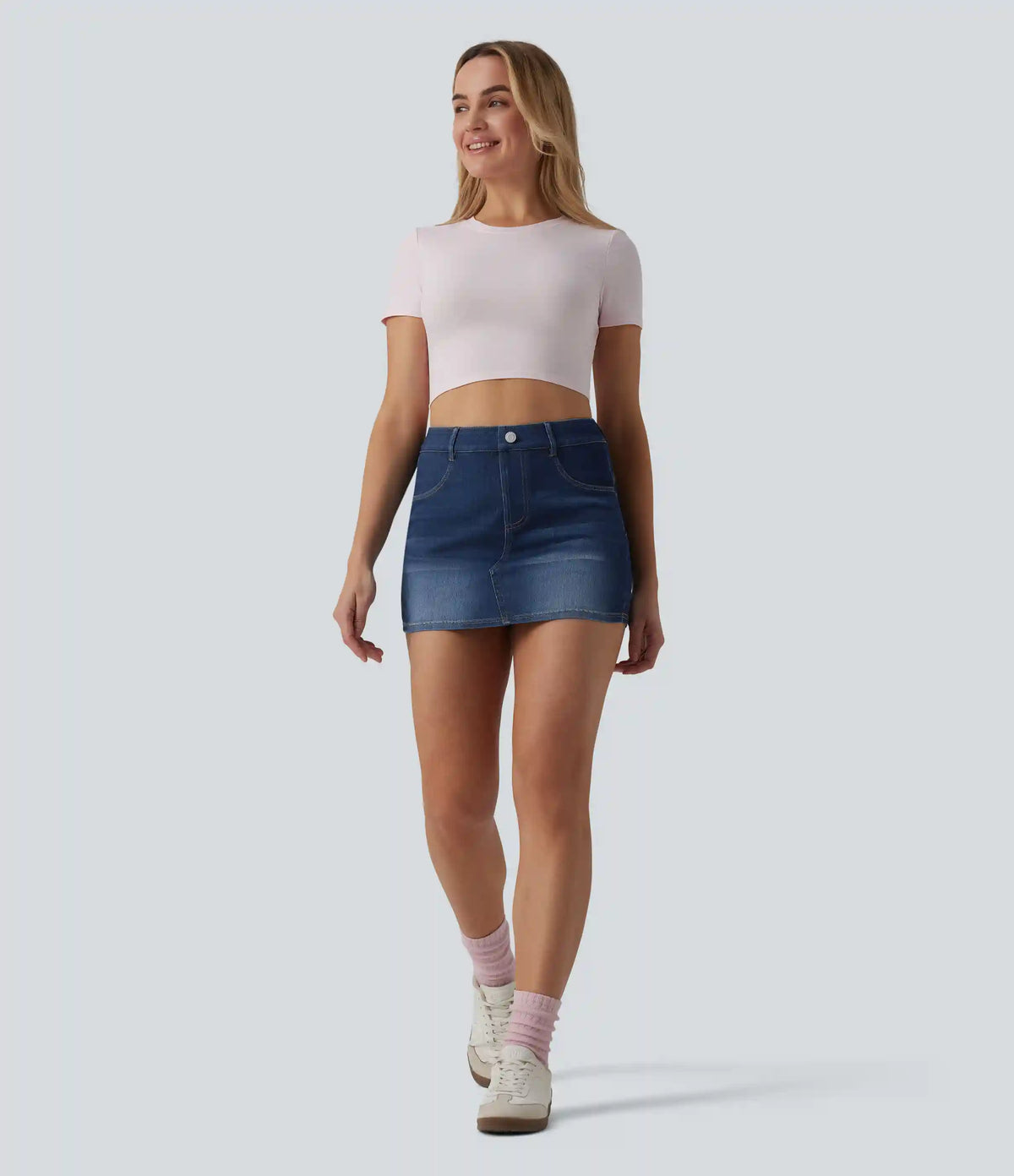 Halara Flex™ High Waisted Bodycon Micro Mini Denim Casual Skort with Pockets