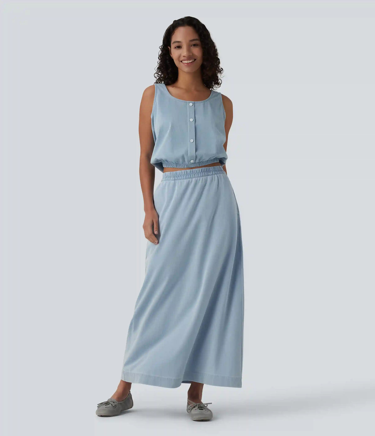 Halara Flex™ High Waisted A-Line Denim Maxi Casual Skirt with Pockets