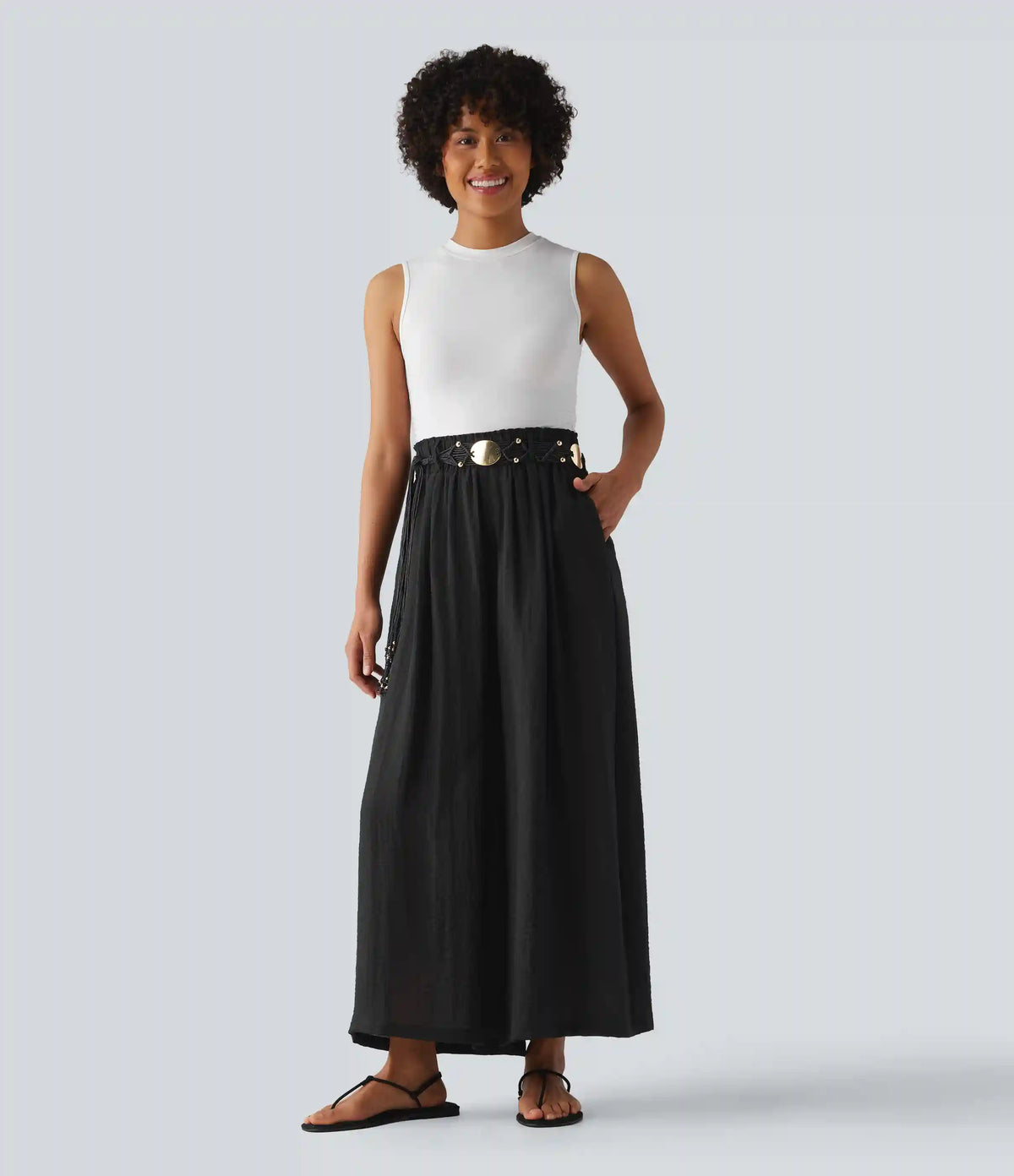 High Waisted Casual Flowy Baggy Pants with Pockets