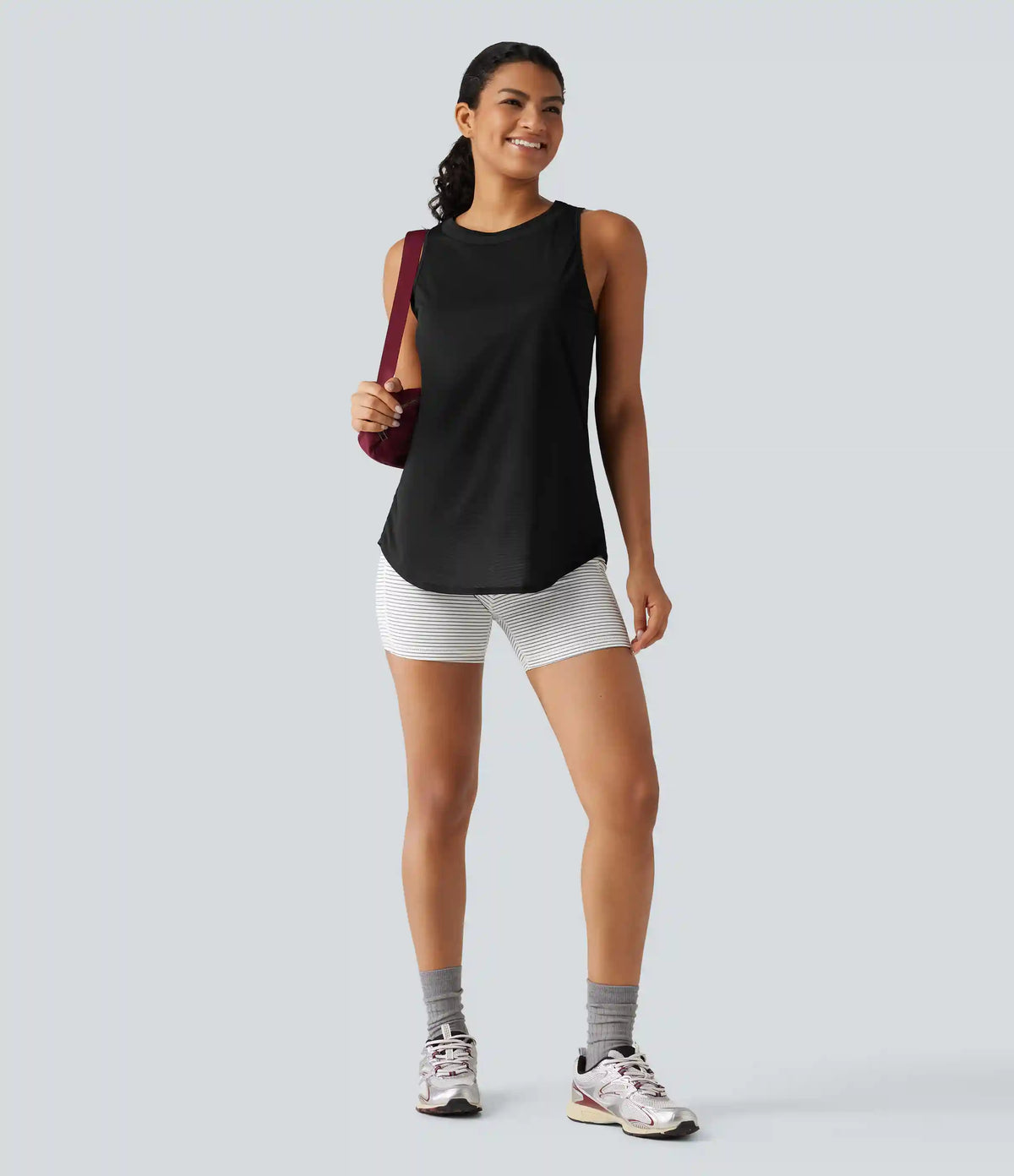 Contrast Mesh Curved Hem Running Tank Top-Longer Length