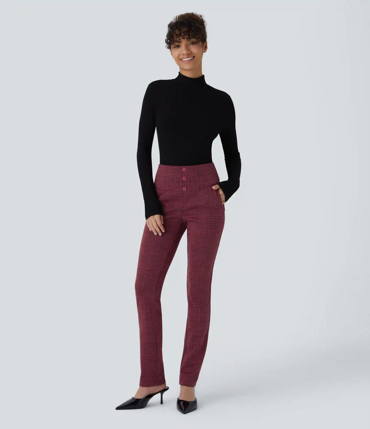 Halara Flex™ High Waisted Houndstooth Plaid Skinny Work Pants with Pockets