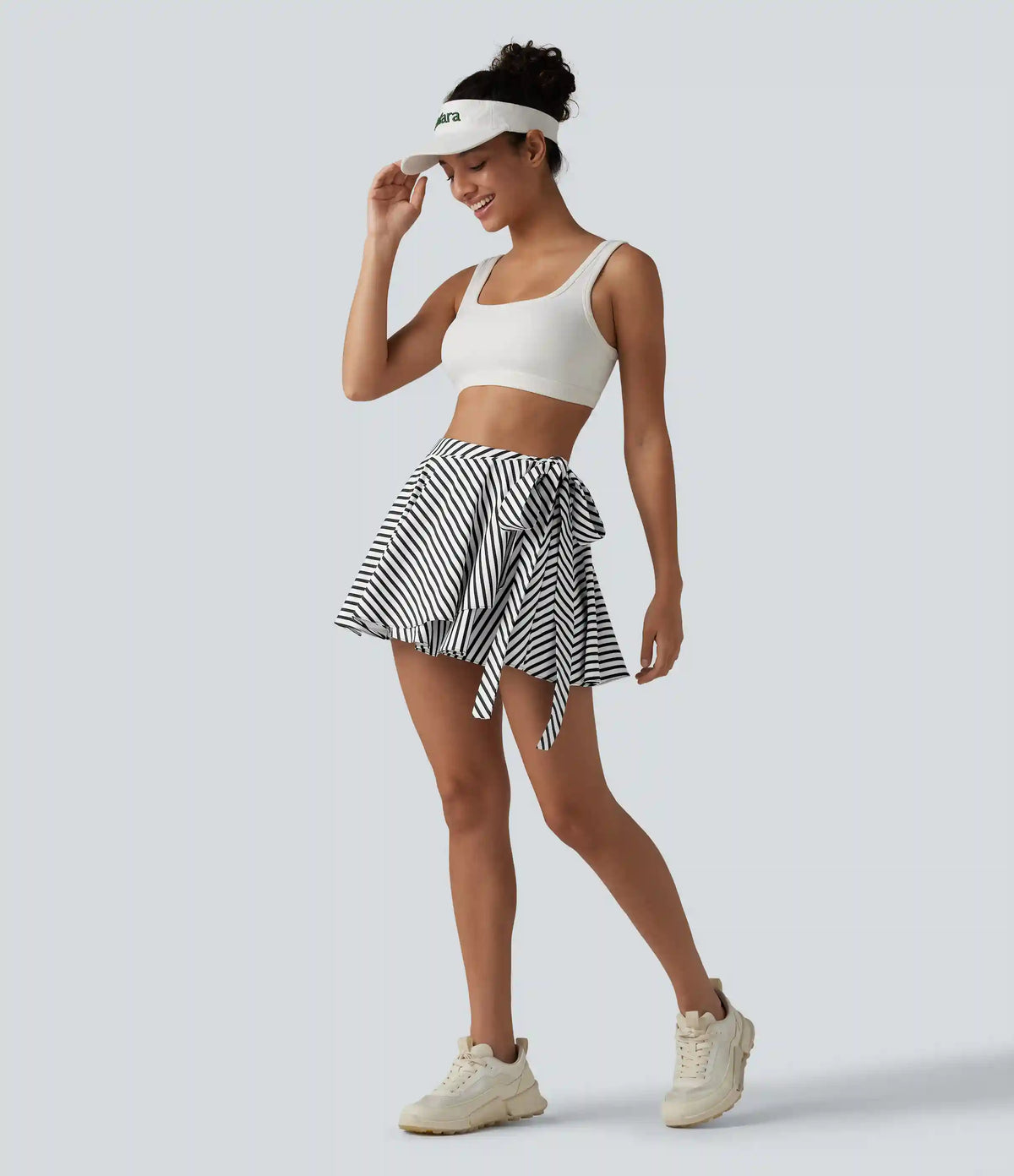 High Waisted Tie Side 2-in-1 Leopard Print Flowy Mini Tennis Skirt with Pocket