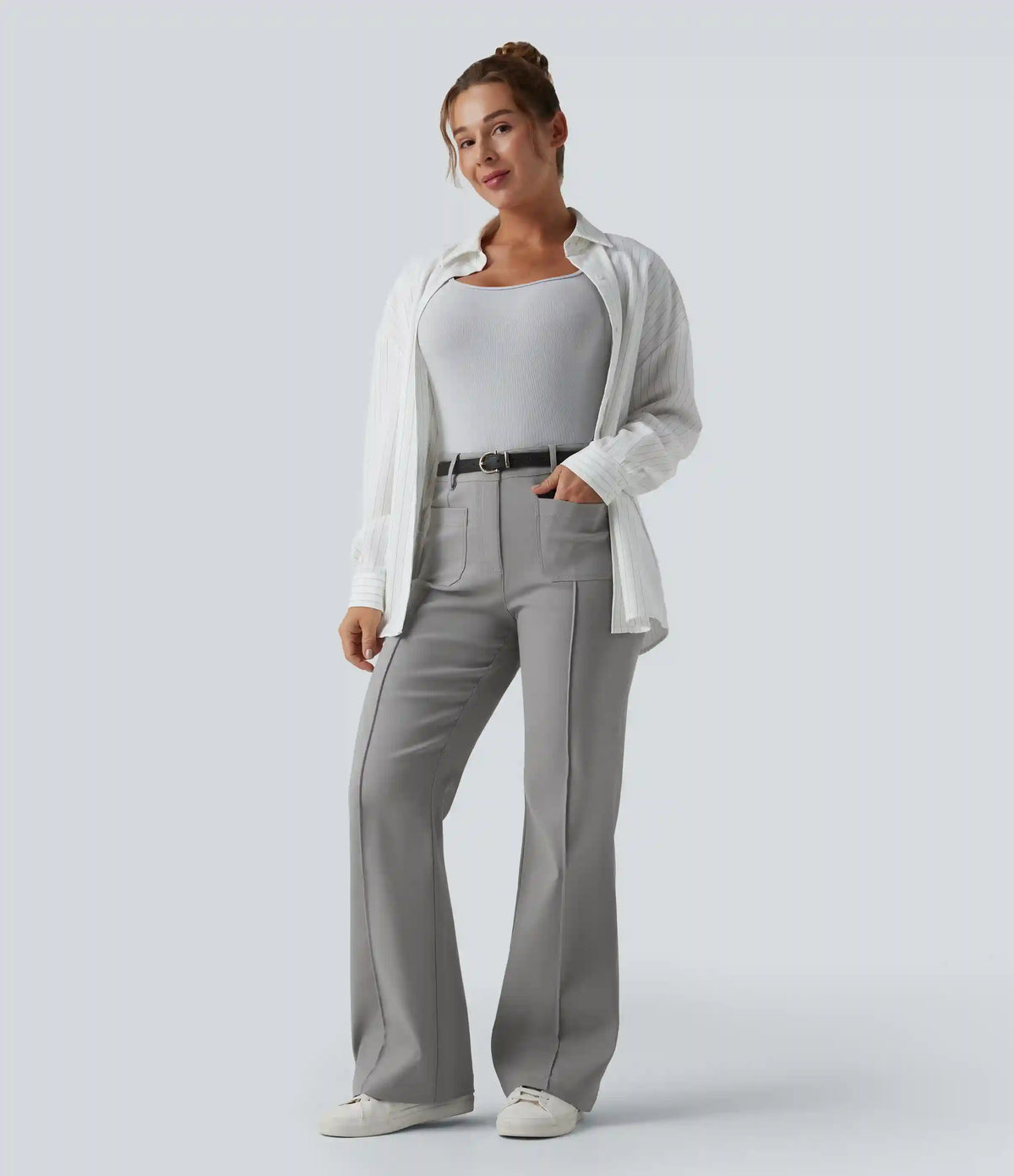 High Waisted Work Flare Pants with Pockets