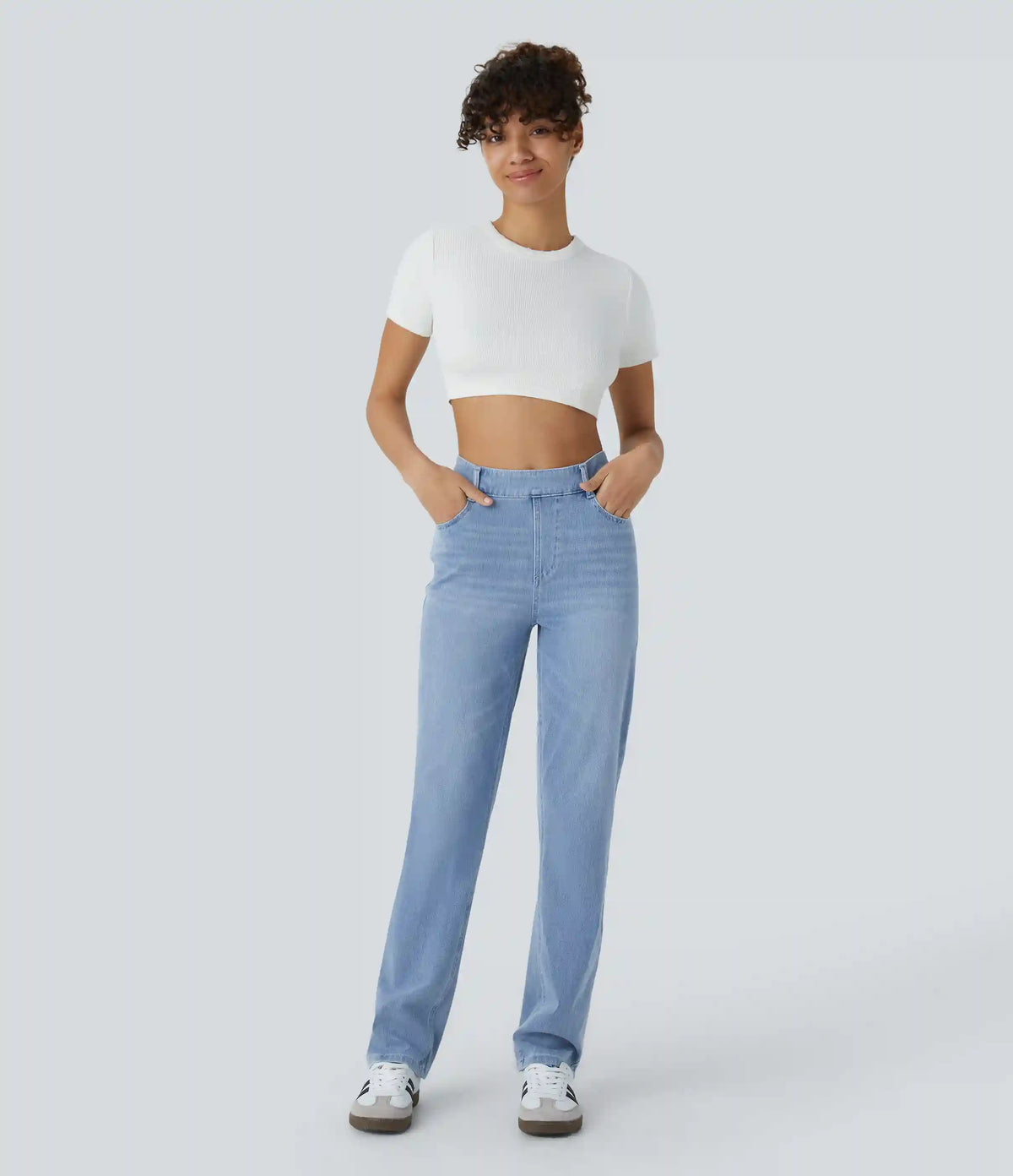 Halara Flex™ High Waisted Pockets Straight Leg InstantCool Washed Casual Jeans