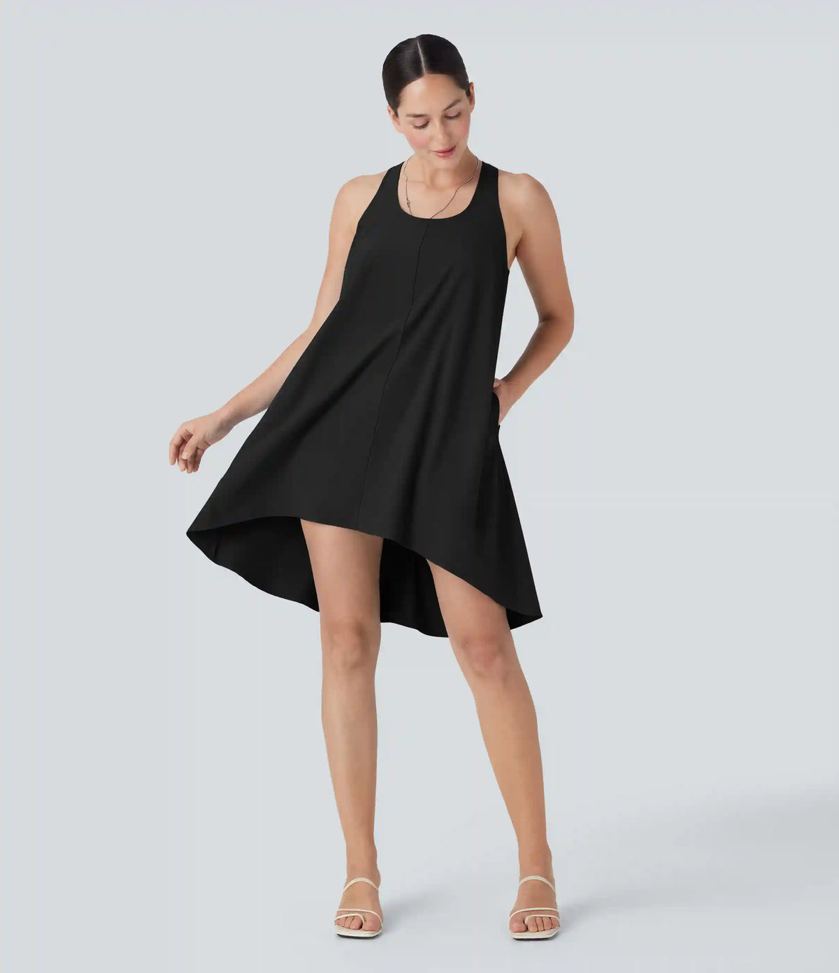 Breezeful™ RacerPocket High Low Flowy Mini Quick Dry Casual Dress DD-F Cups