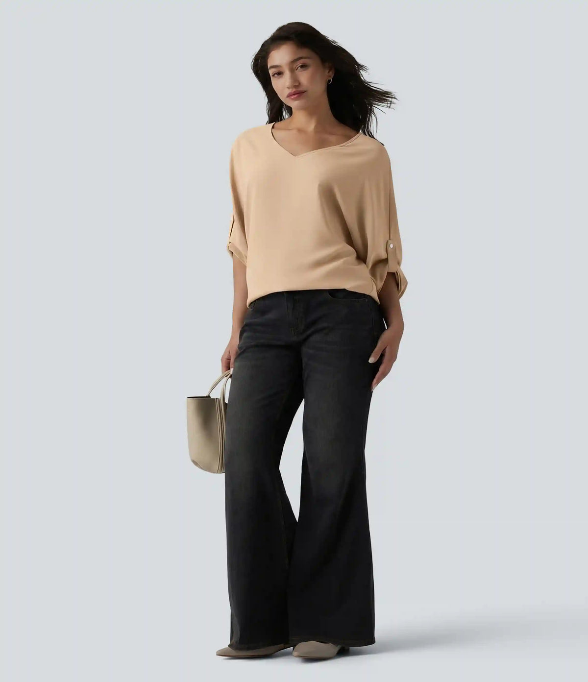 Wrinkle Recovery V Neck Long Sleeve Work Blouse