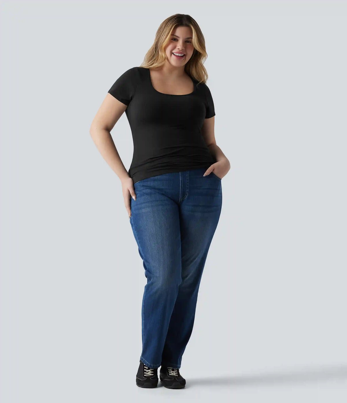 Halara Cotton Jersey Square Neck Short Sleeve Ultra-slim Heathered Casual Plus Size T-Shirt