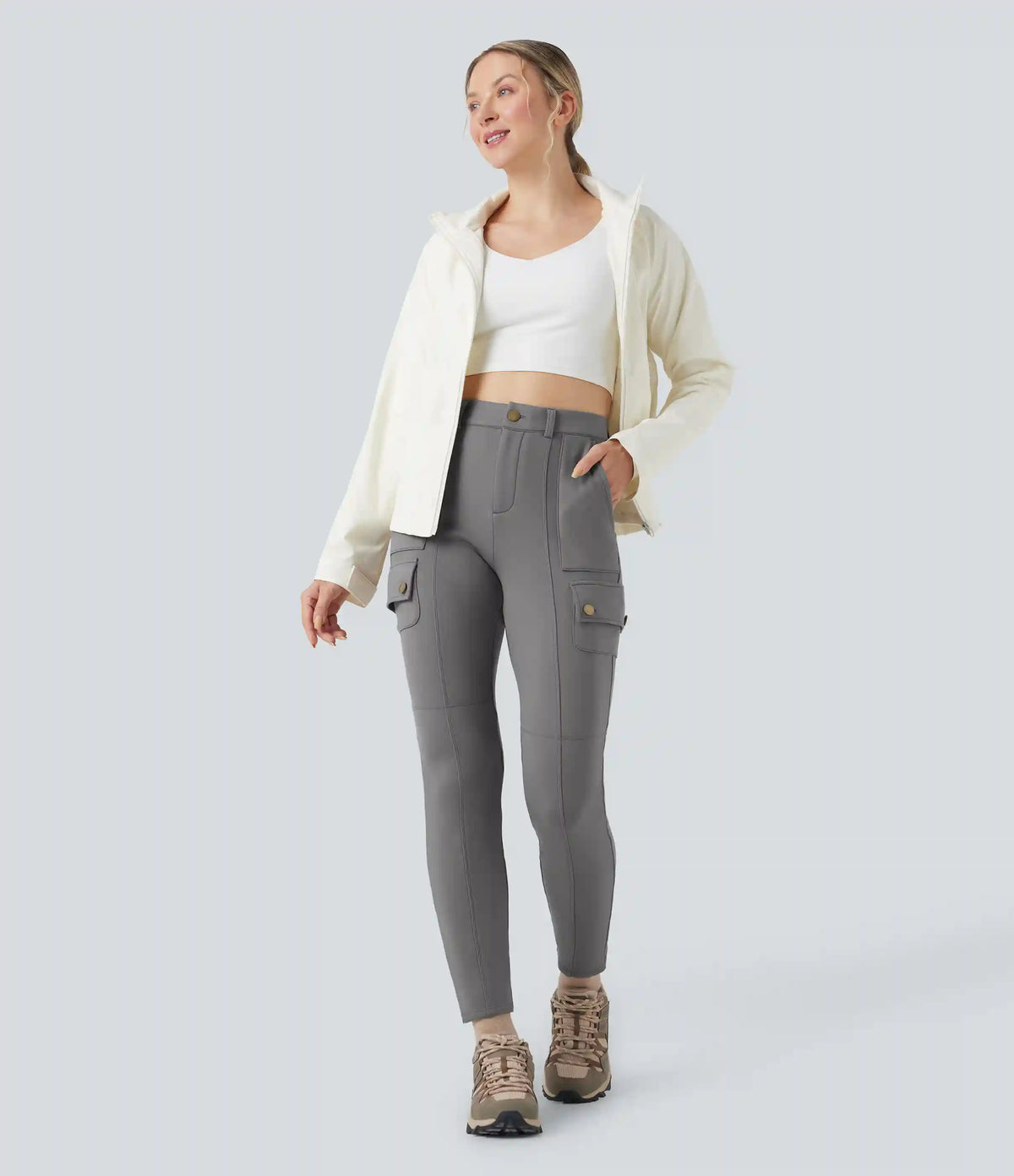 High Waisted Skinny Fleece Hiking Cargo Pants with Pockets