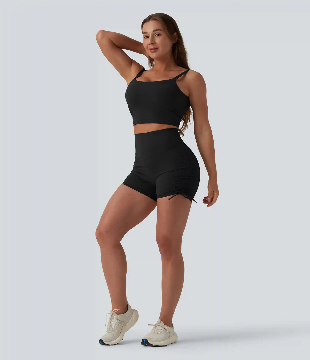 Halara UltraSculpt™ High Waisted Ruched Lace Up Yoga Biker Shorts 3'' with Pocket