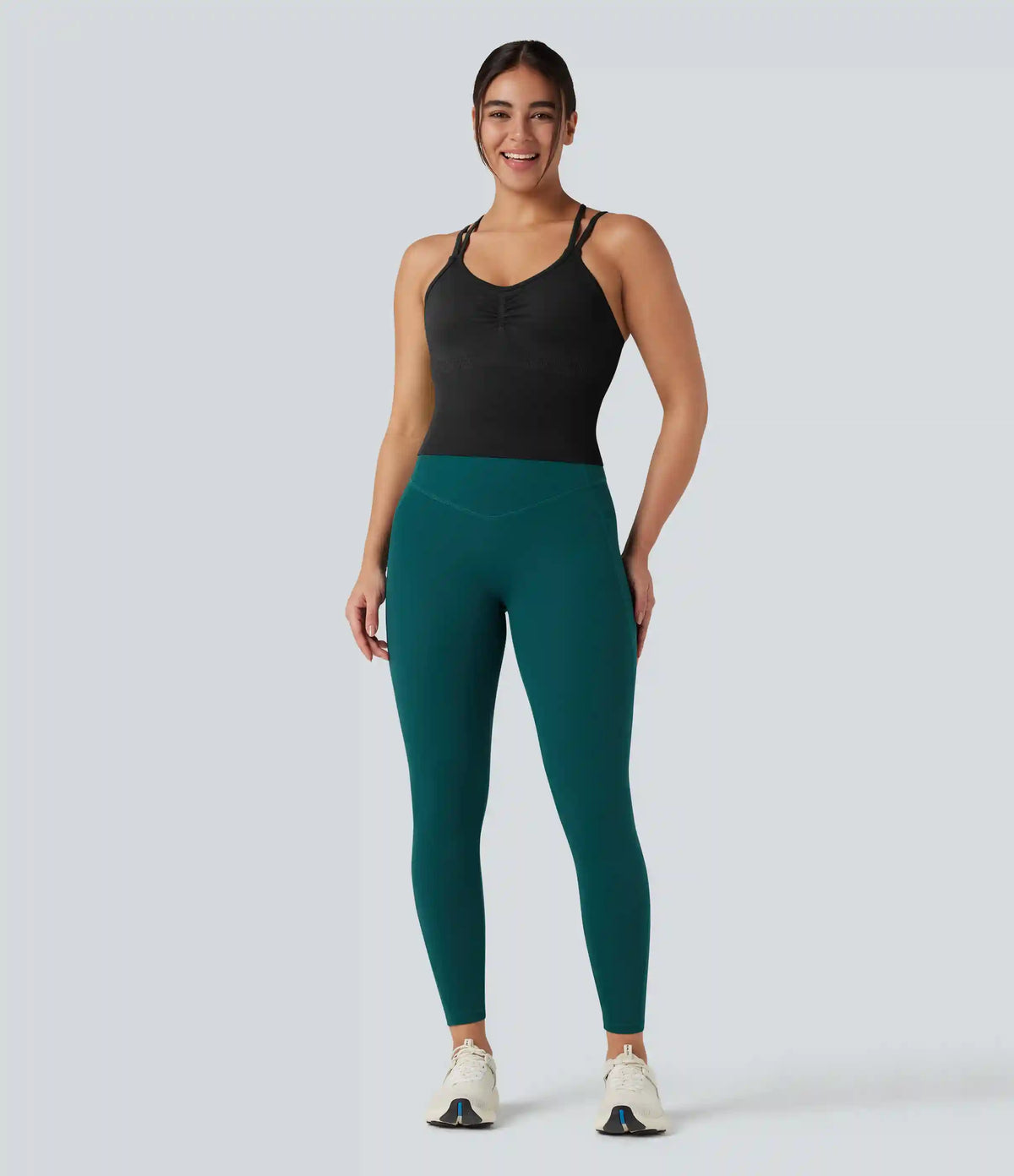 OneForm Seamless Flow Crisscross Backless Ruched Double Straps Yoga Tank Top-Longer Length