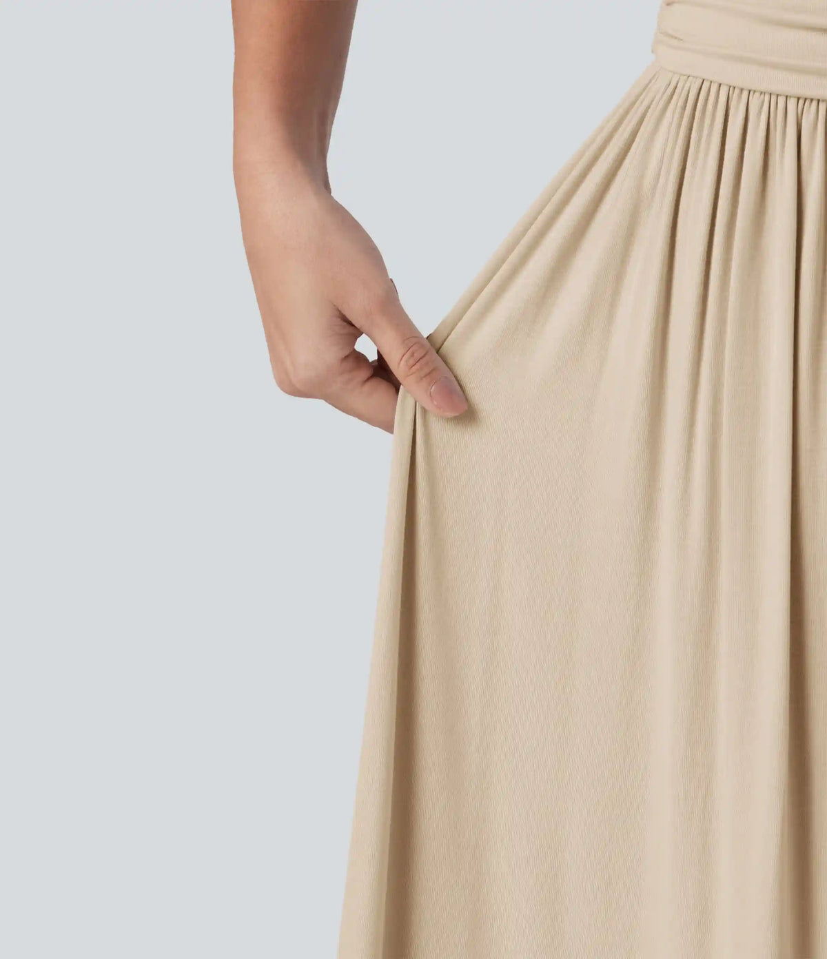 High Waisted Ruched Flowy Maxi Casual Skirt