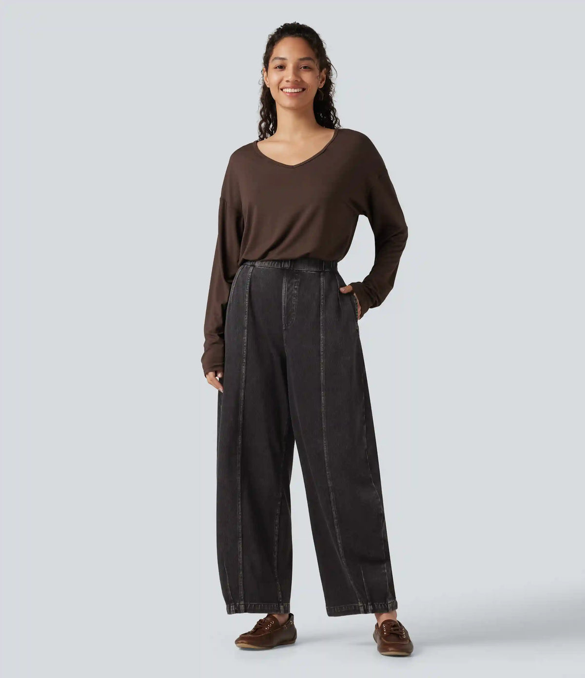 Halara Flex™ High Waisted Barrel Leg Casual Jeans with Pockets