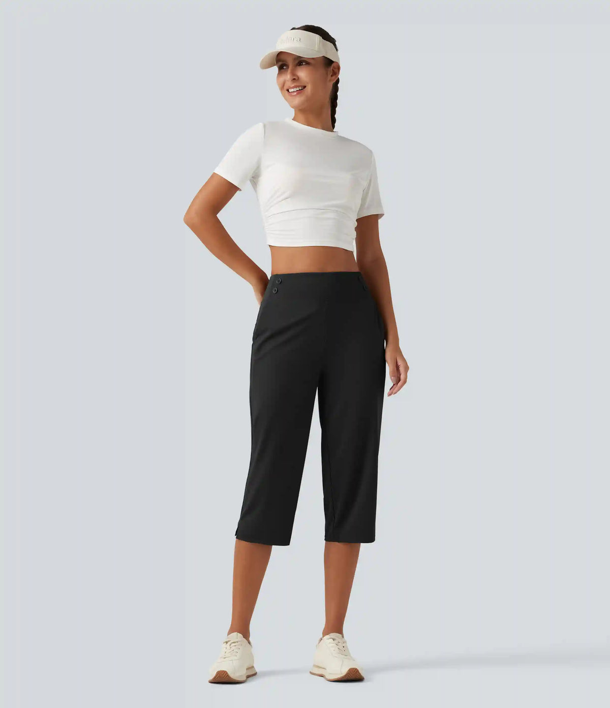 Mid Rise Quick Dry Capri Golf Pants with Pockets-UPF40+