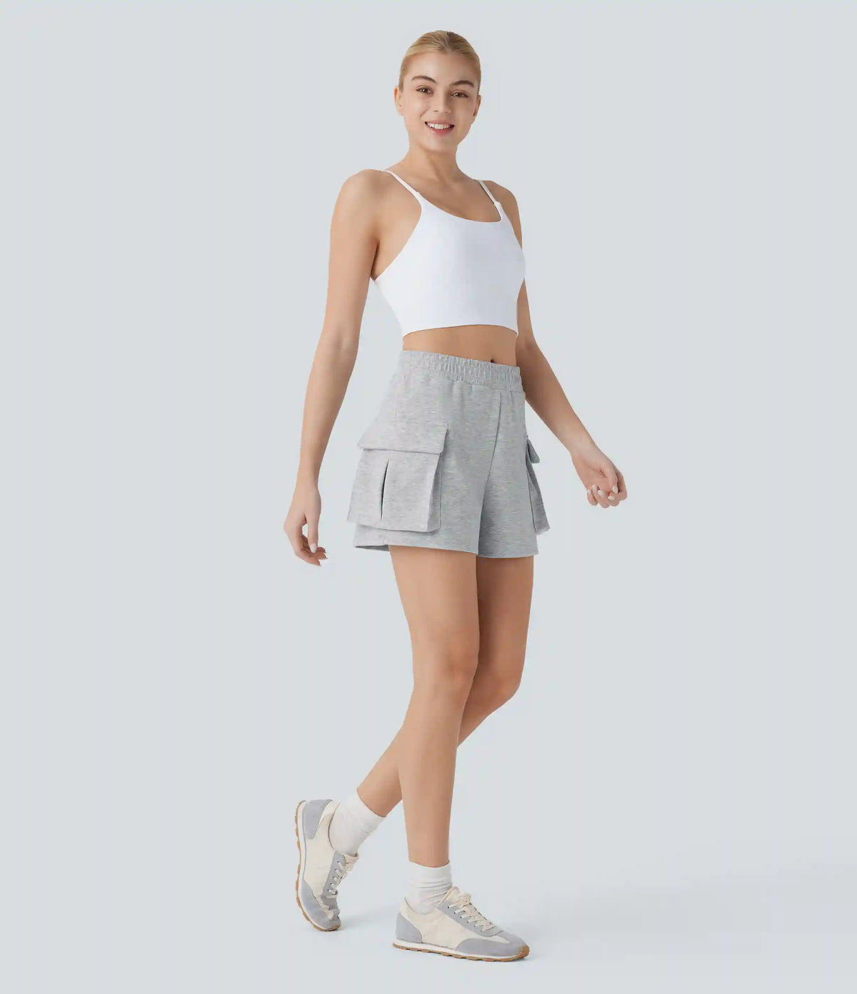 High Waisted Flap Pocket Yoga Cargo Sweat Shorts