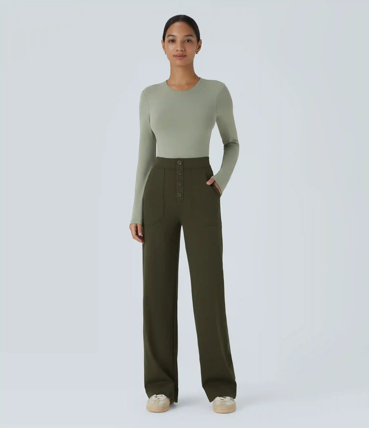 DayStretch High Waisted Pockets Straight Leg Casual Pants