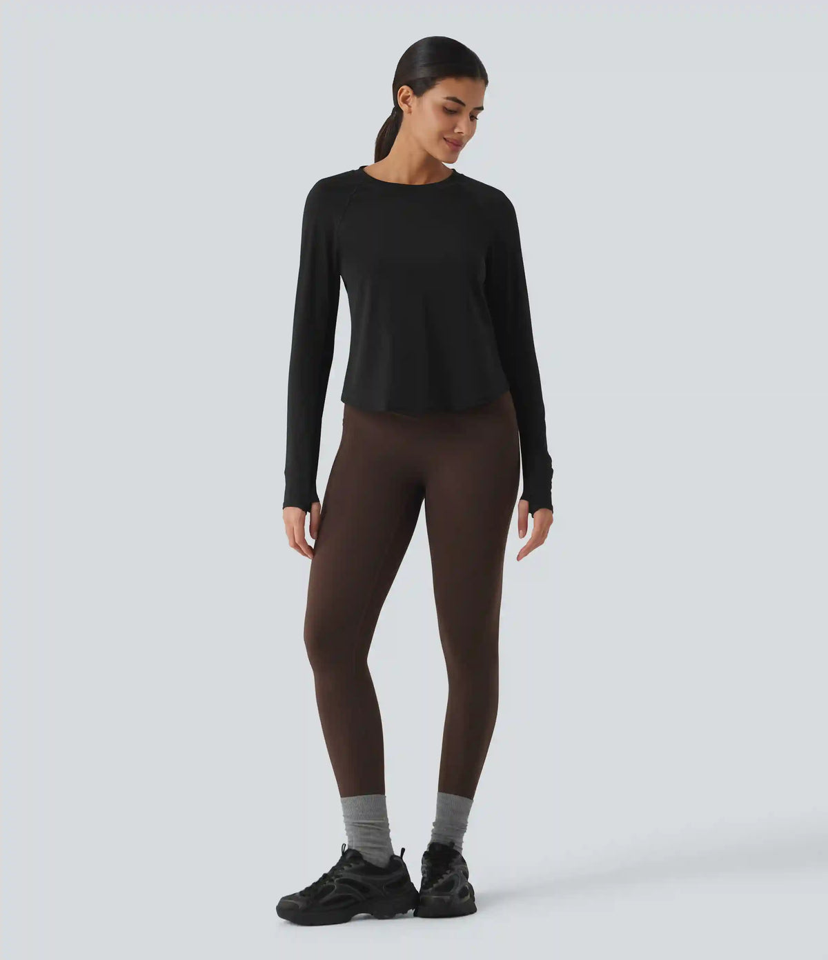 SoftlyZero™ Airy Quick Dry Round Neck Raglan Long Sleeve Mesh Back Crossover Yoga Sports Top with Thumb Holes