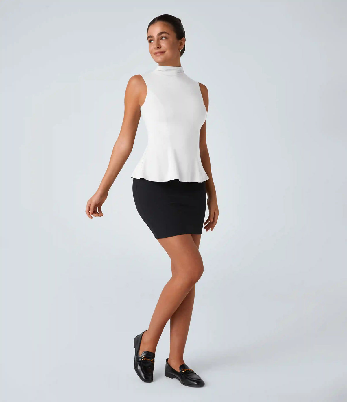 Funnel Neck Peplum Work Tank Top