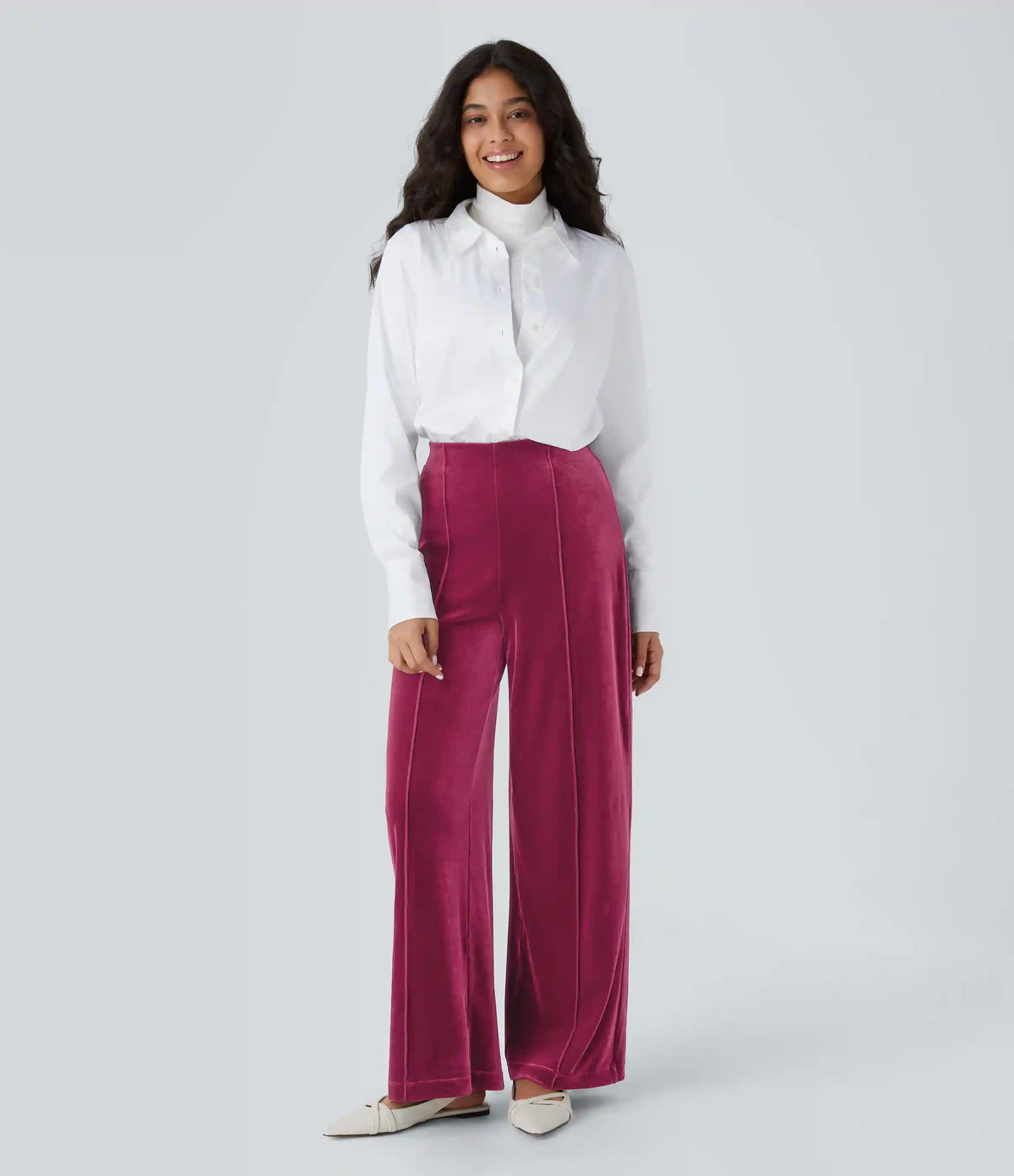 High Waisted Pocket Wide Leg Velvet Casual Pants