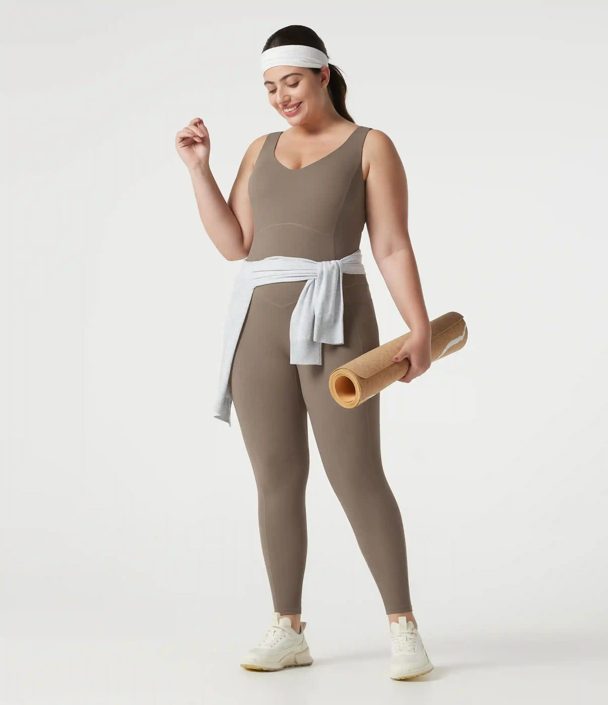 Halara UltraSculpt™ V-neck Crossover Backless Tummy Control Butt Lifting Built-in Bra Workout Plus Size Jumpsuit with Pockets