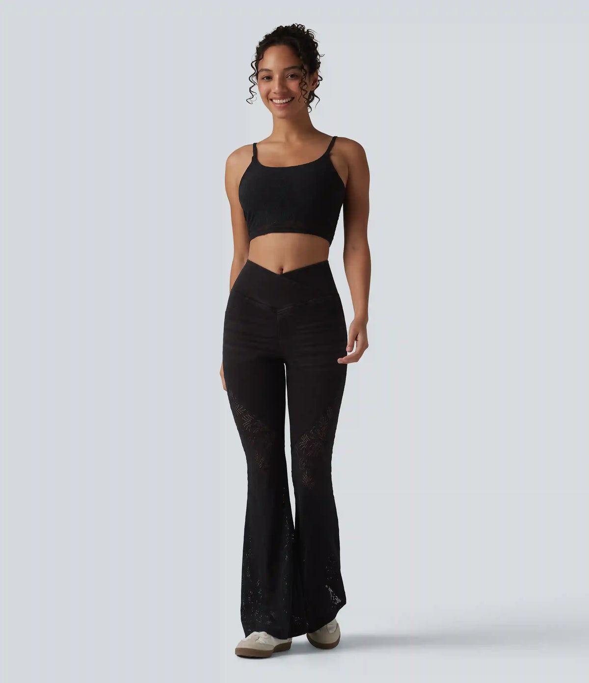 Halara Flex™ High Waisted Tummy Control Crossover Contrast Lace Flare Casual Jeans with Pockets