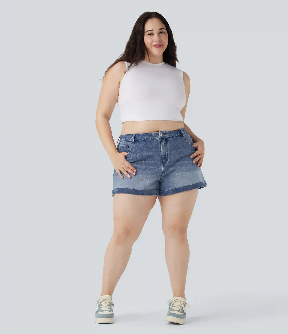 Halara Flex™ Mid Rise Zipper Pockets Denim Casual Plus Size Shorts 3''