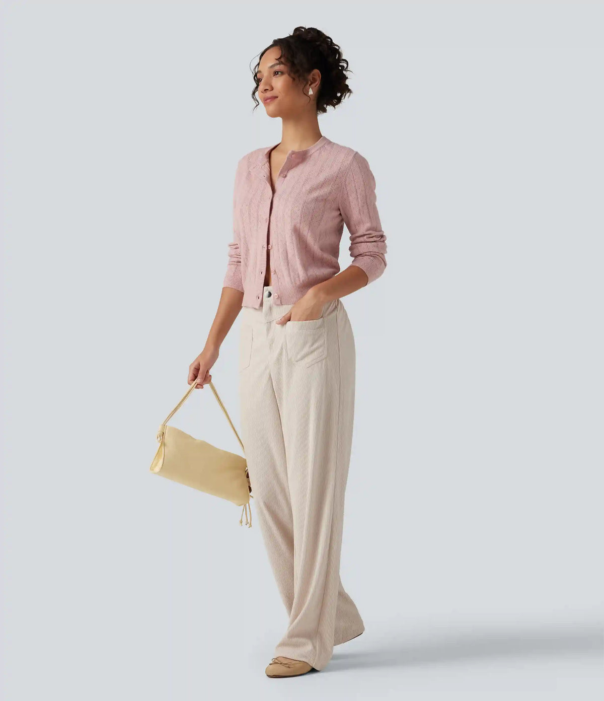 Mid Rise Straight Leg Corduroy Casual Pants with Pockets