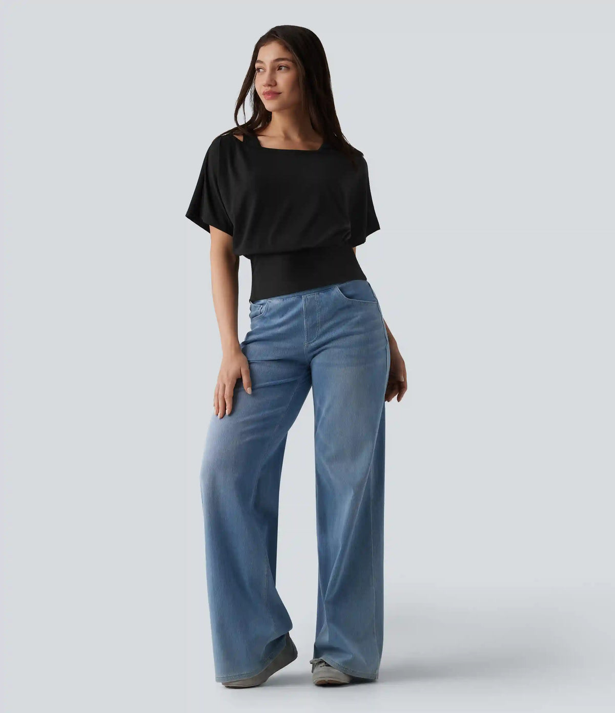 One Shoulder Short Sleeve 2-in-1 Quick Dry Casual Top